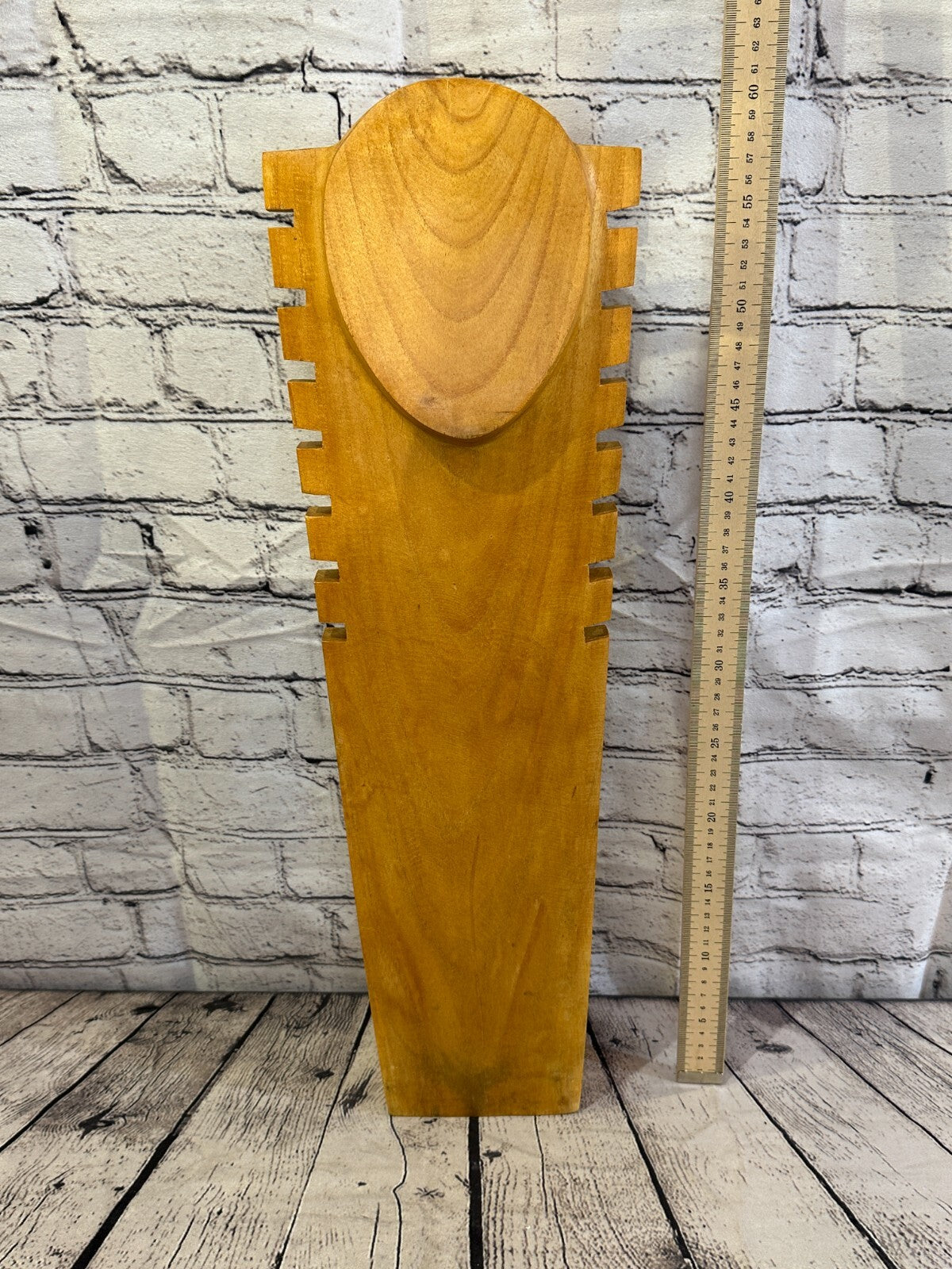60cm Hand Carved Wooden Necklace On Base Chain Jewellery Display Stand Bust