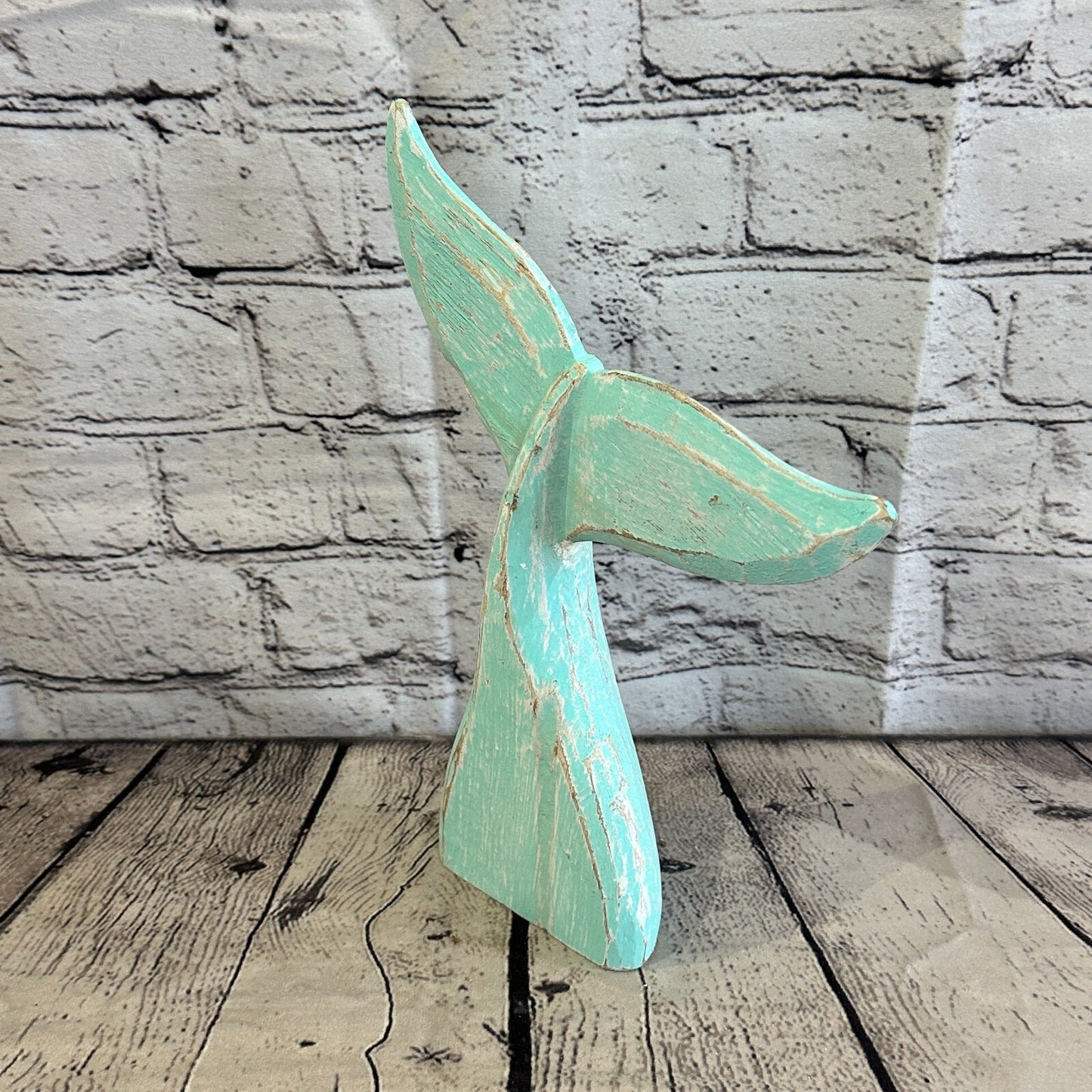 25cm x 22cm Whale Tail Green Fish Wood Coastal Ocean Bathroom Decoration