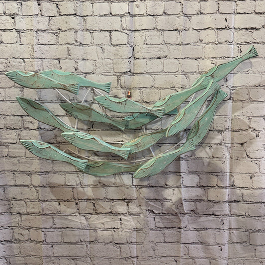 80cm Green Blue Shoal Of Fish On Wood   Fish Decoration Fish Shoal Sprats Fish