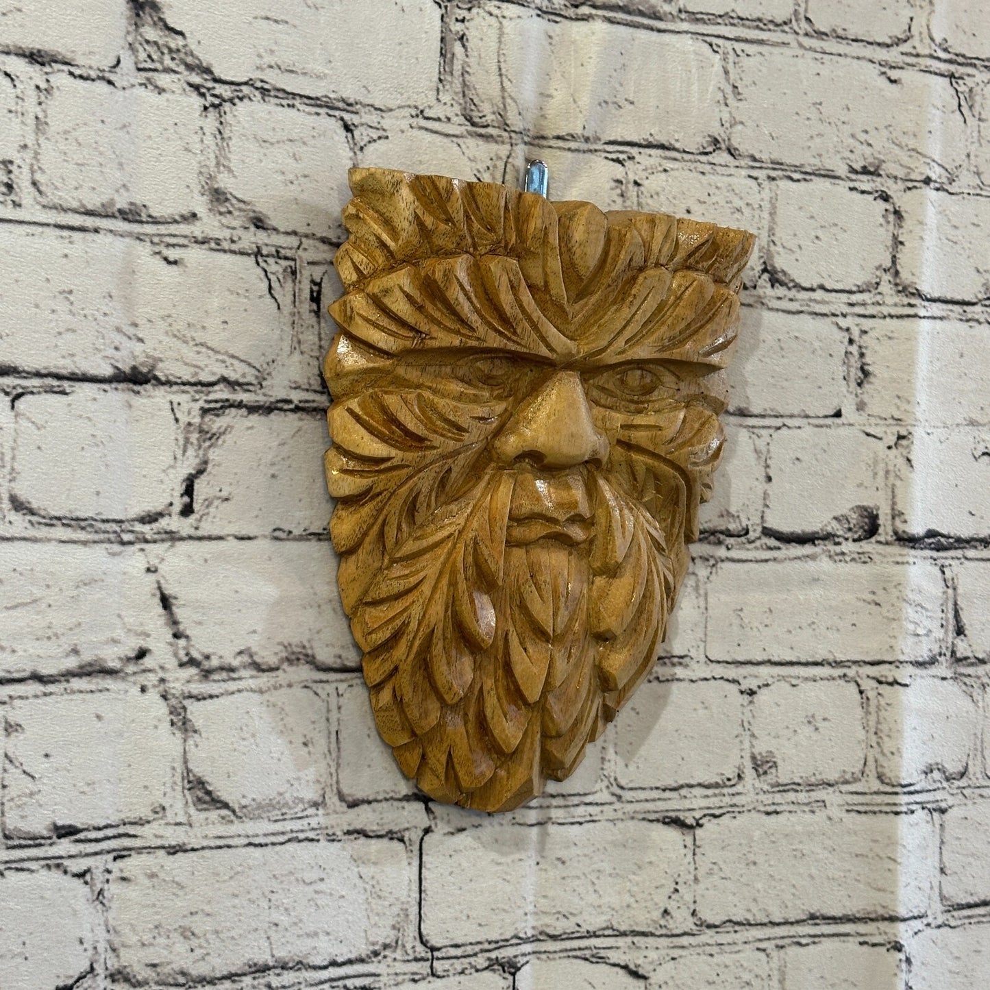 Flat Green Man Of The Woods 25cm Hand Carved Wizard Tree Trunk Wood Fairtrade