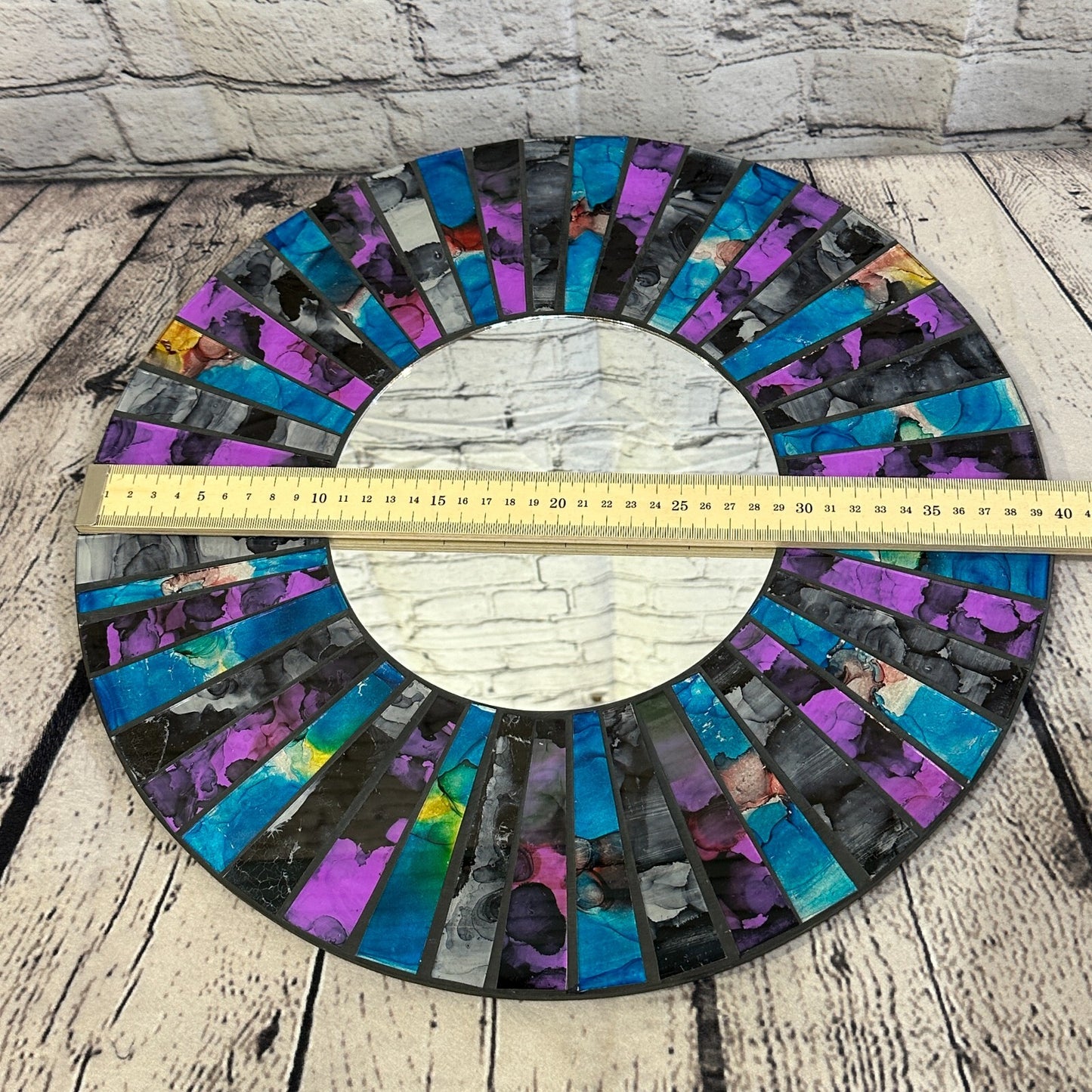 Purple Blue Line Mosaic Tile Wall Mirror 40cm x 40cm 16 Inches Handmade New