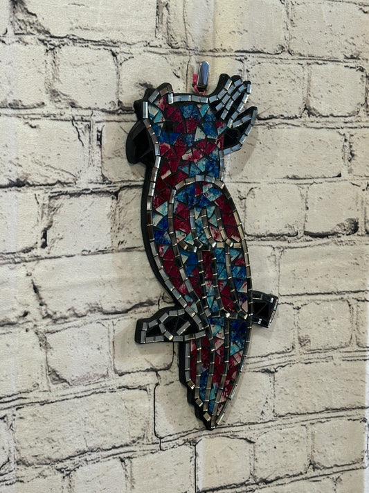 Purple Blue Red Tropical Parrot Mosaic Tile Wall Mirror 30cm x 15cm Handmade New