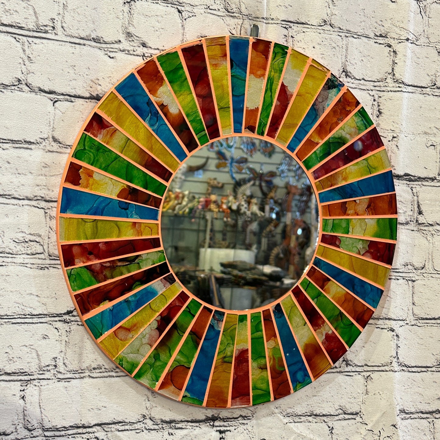 Rainbow Terracotta Line Mosaic Tile Wall Mirror 40cm x 40cm 16 Inches Handmade