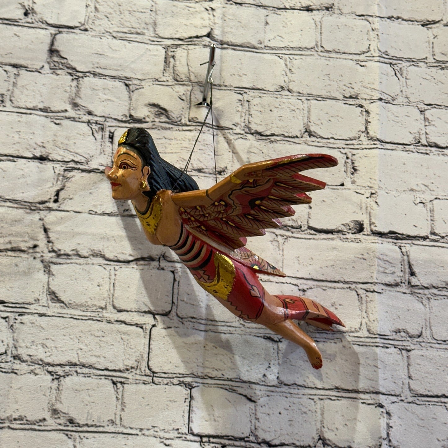 Red Shiva Goddess Folk Art Wood Flying Winged Mobile Spirit Chaser Guardian