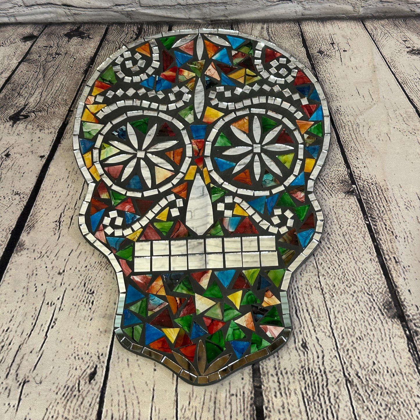 Rainbow Skull Mosaic Tile Wall Mirror 40cm x 28cm 16 Inches Handmade New