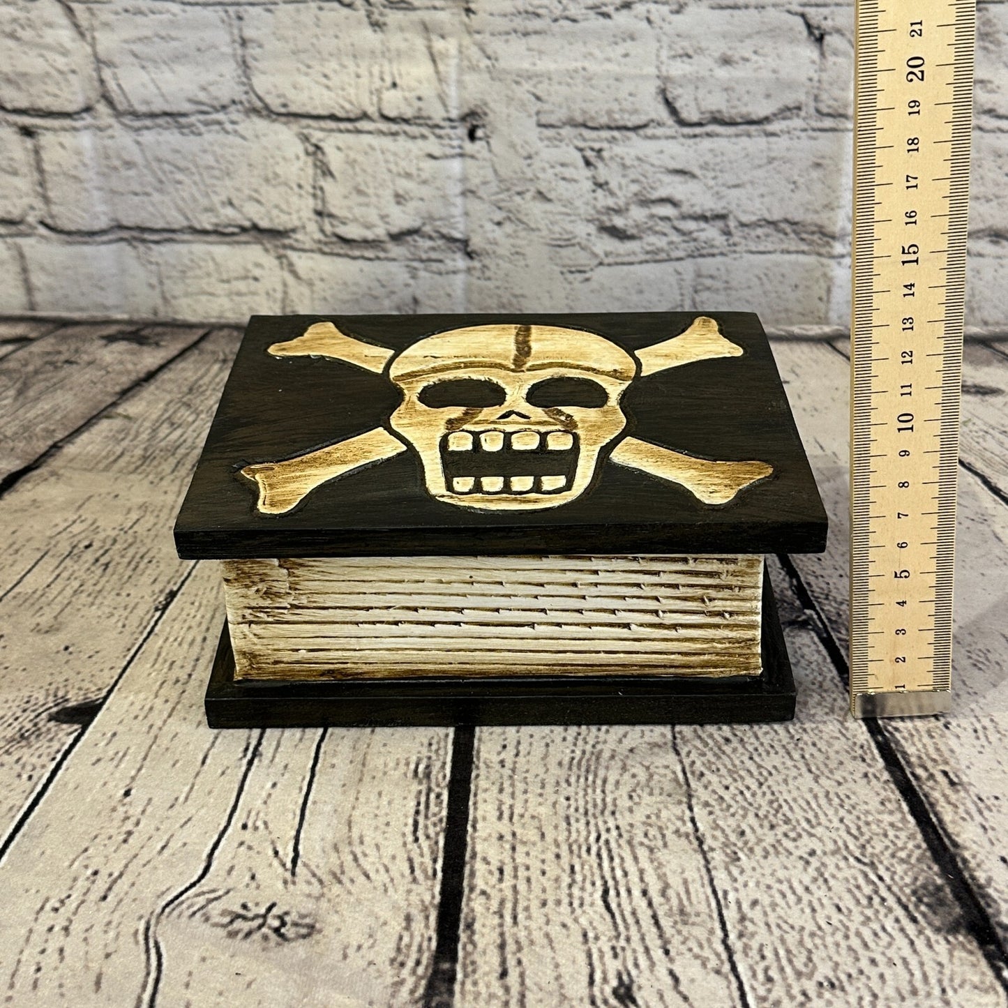 18cm x 12cm Book Wooden Gothic Skeleton Skull Coffin Jewellery Trinket Box