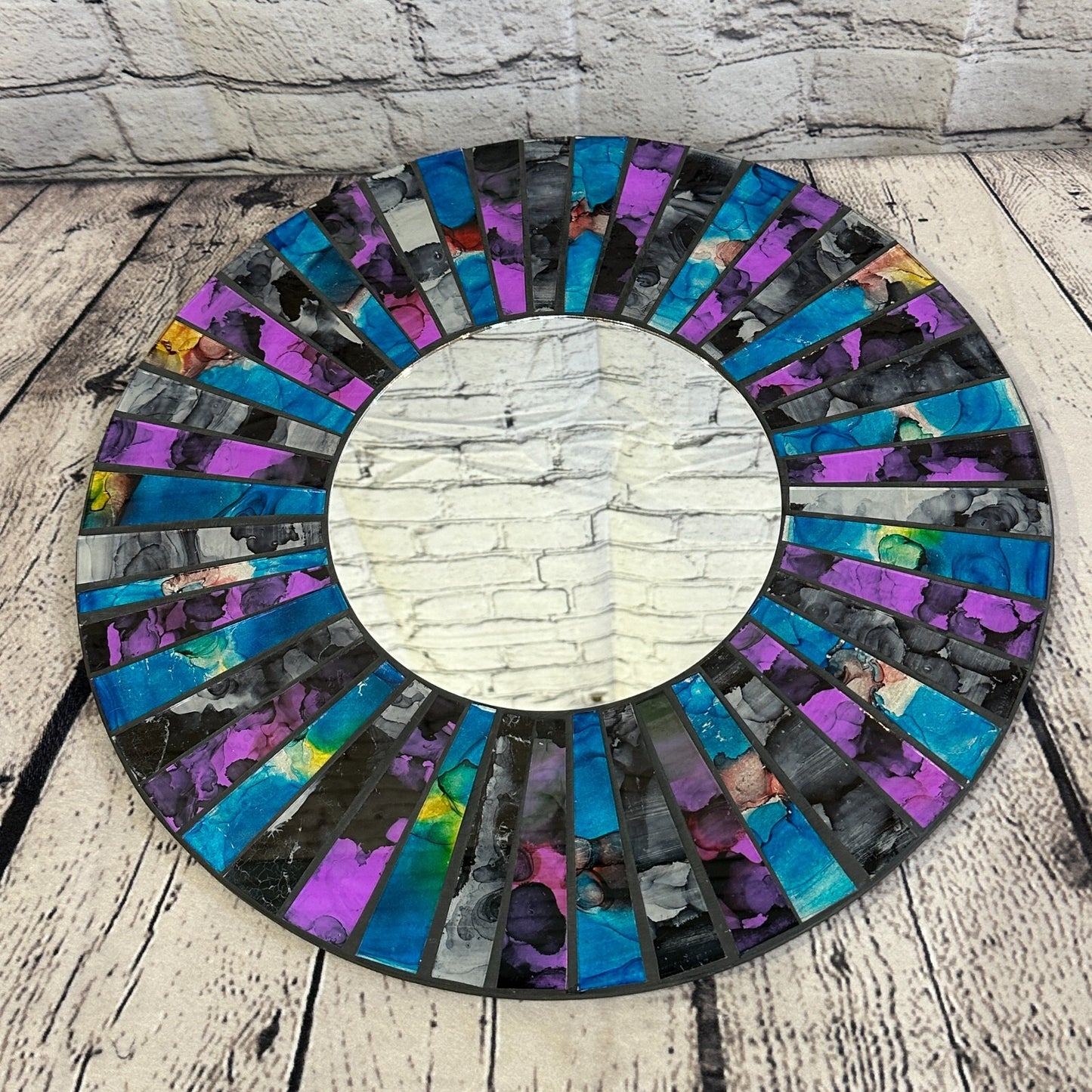 Purple Blue Line Mosaic Tile Wall Mirror 40cm x 40cm 16 Inches Handmade New