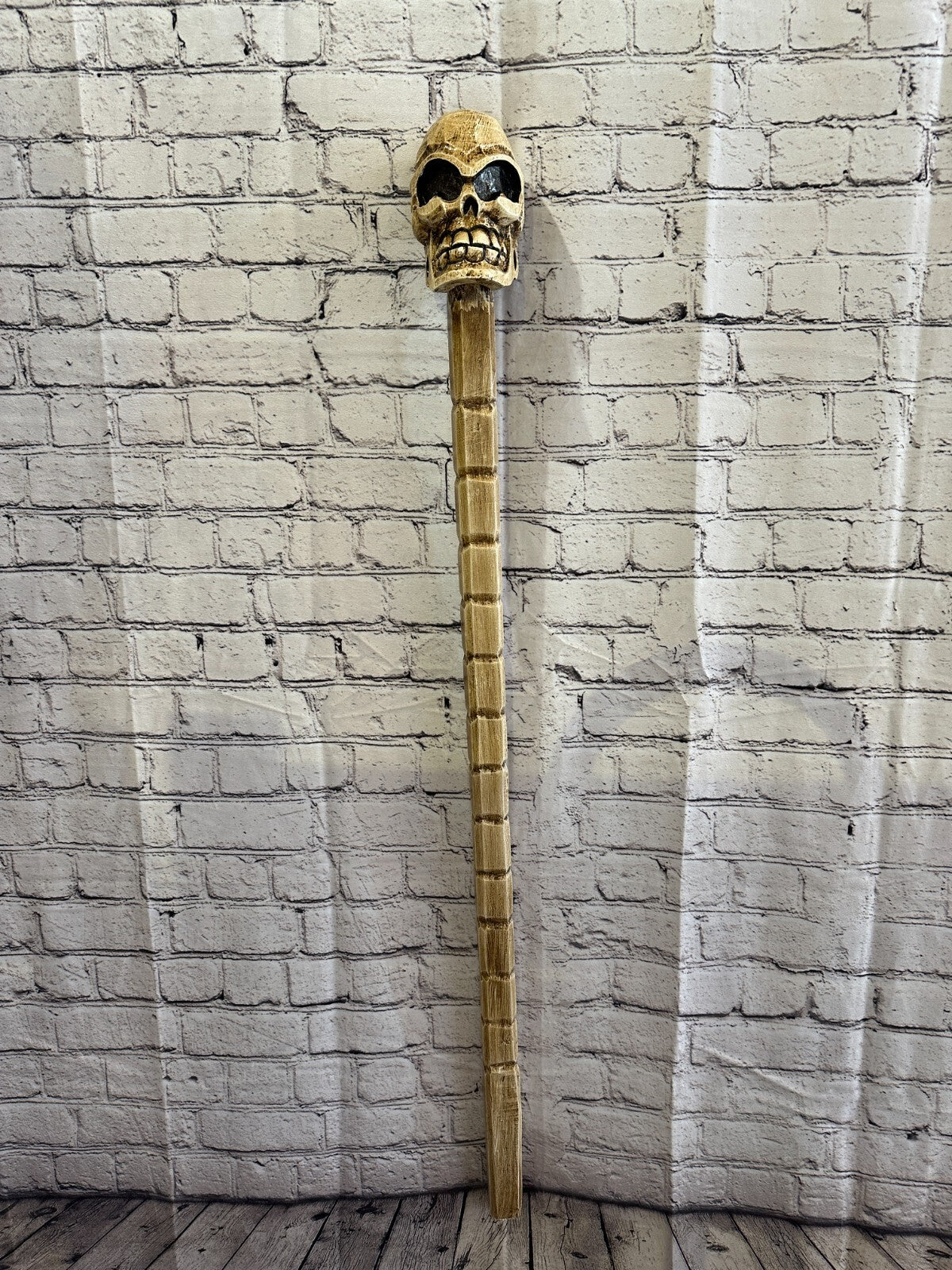 Skull Head Bald Plain 100cm Tribal Walking Stick Cane Hand Carved Light Wood