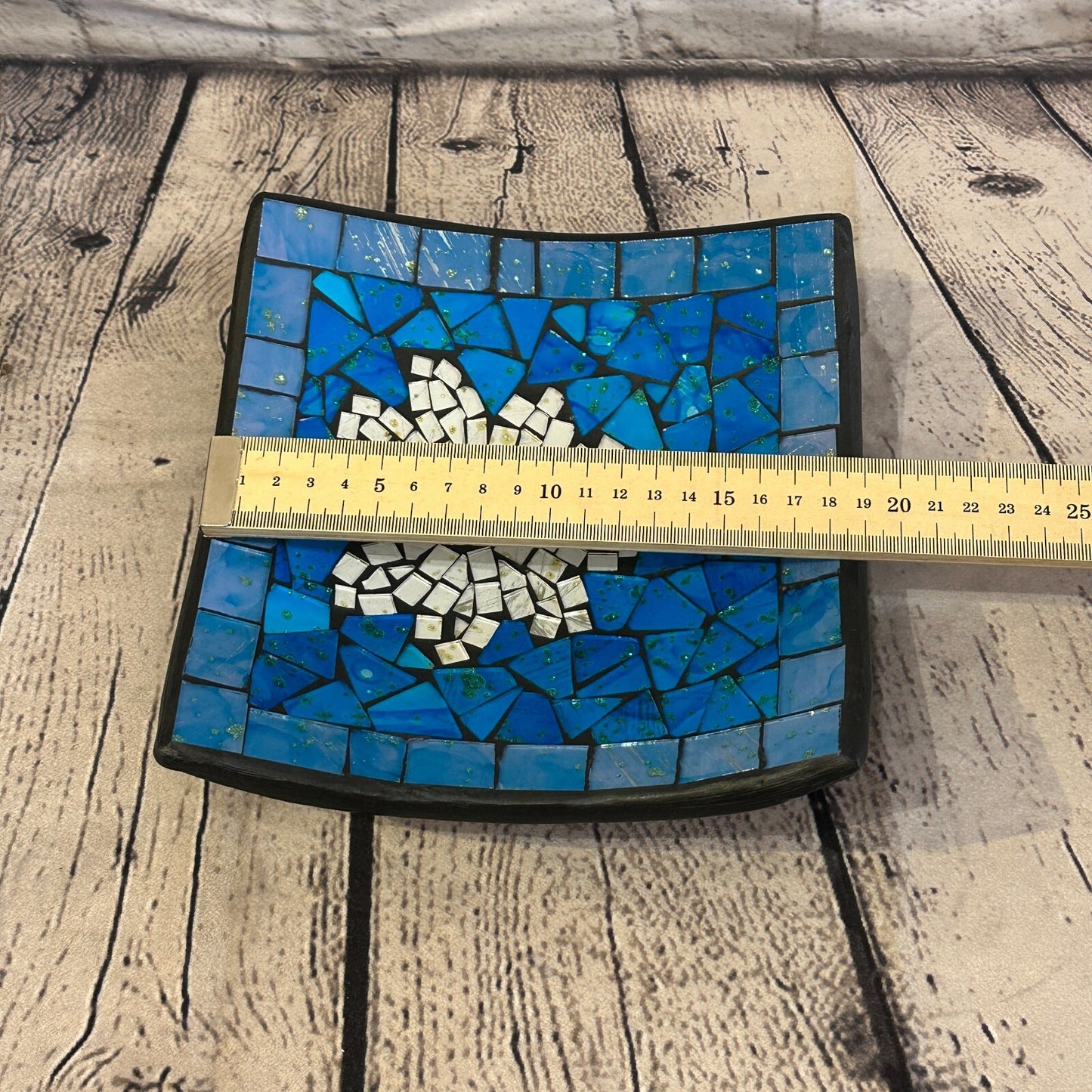 20cm Blue Daisy Flower Square Mosaic Handmade Ceramic Glass Tile Bowl Fruit