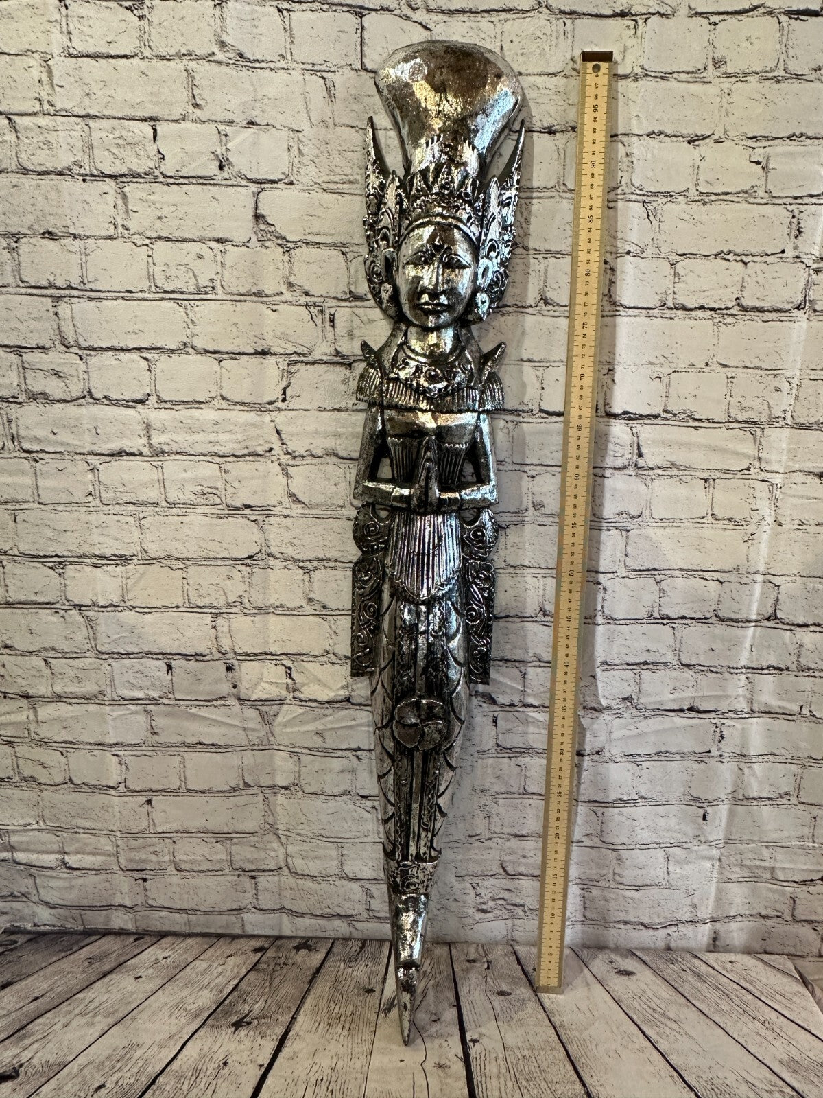Silver Antique Colour Sita Dewi Bali Rice Goddess Wings Mermaid Wood 100cm Pair