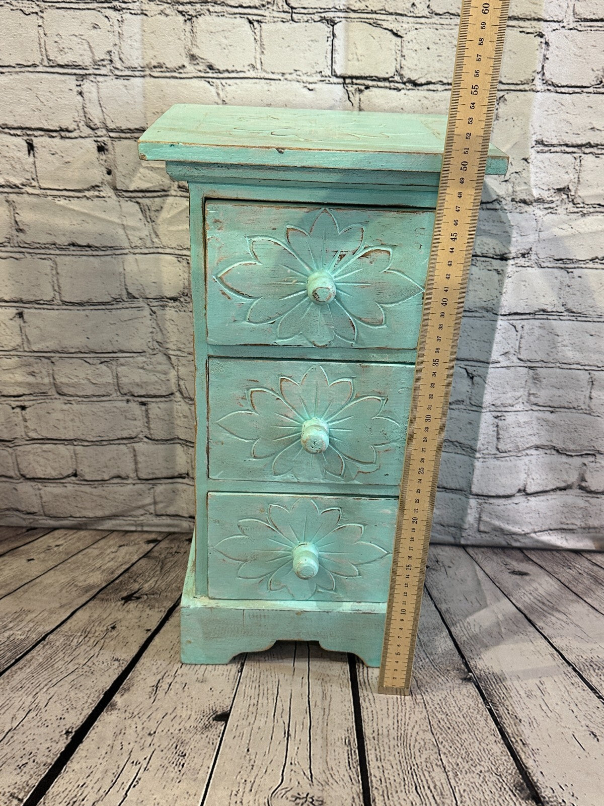 60cm x 25cm Blue 3 Draw Wooden Side Cabinet Living Hallway Storage Furniture