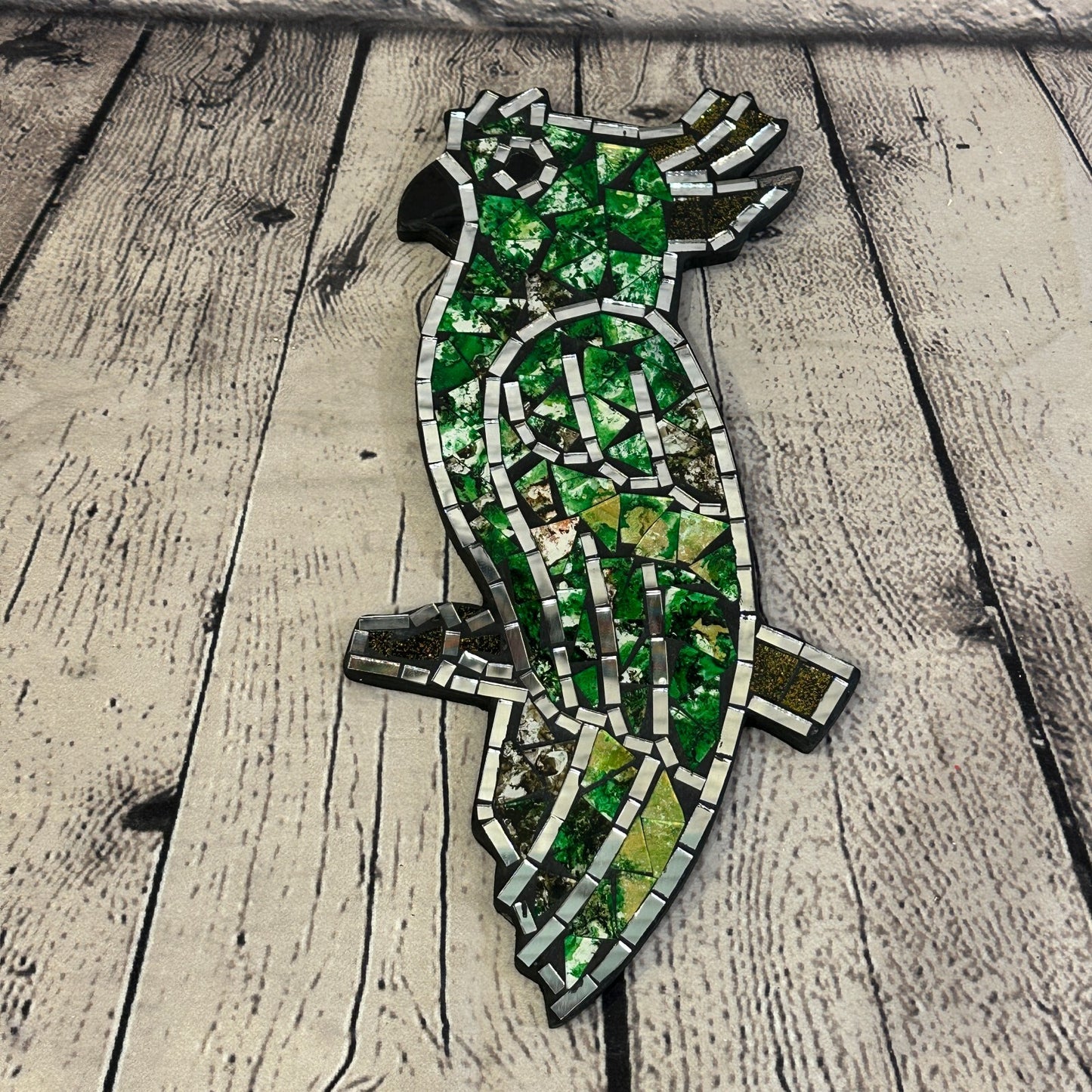 Green Bright Tropical Parrot Mosaic Tile Wall Mirror 30cm x 15cm Handmade New