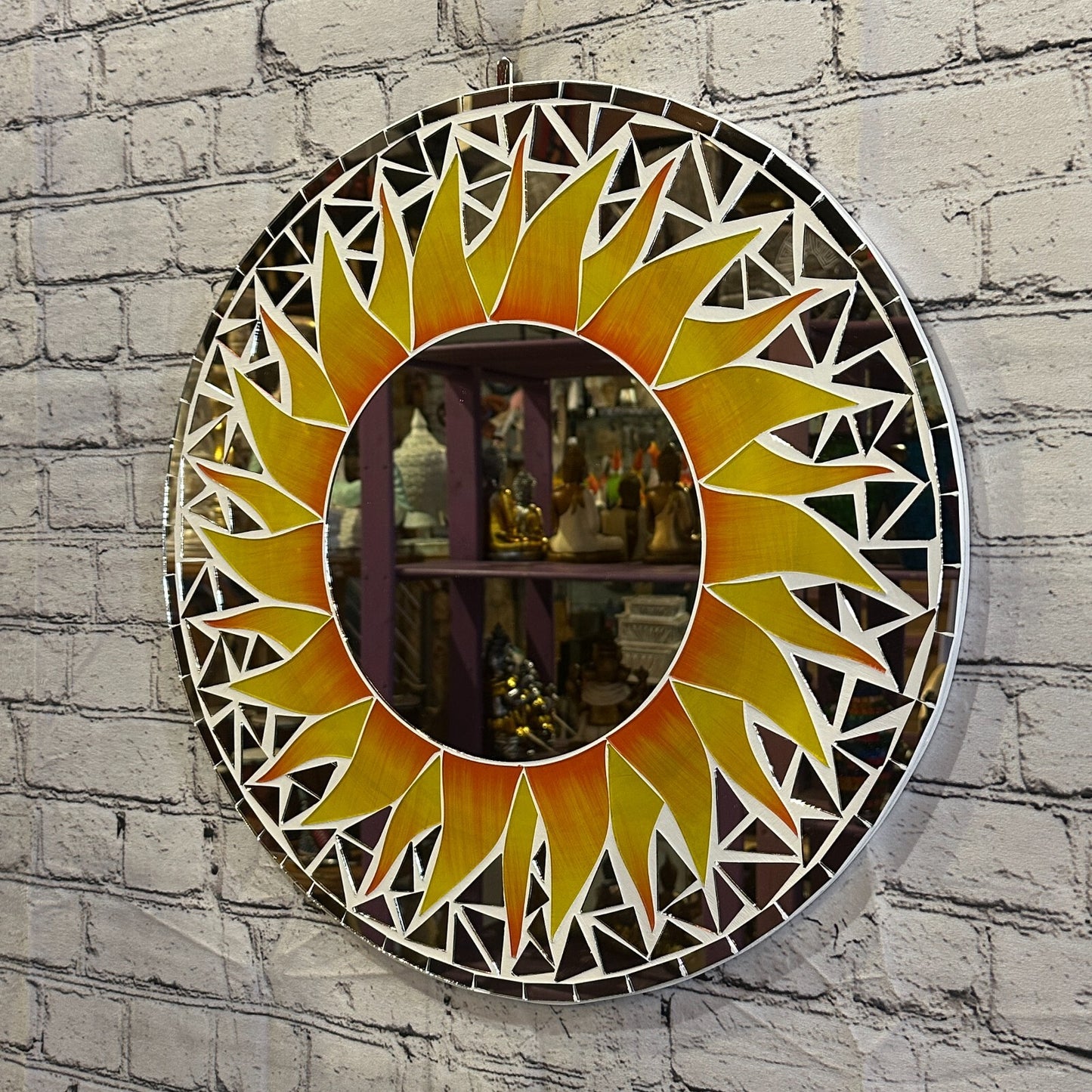 Orange Flame Sun Mosaic Tile Wall Mirror 50cm x 50cm 20 Inches Handmade New