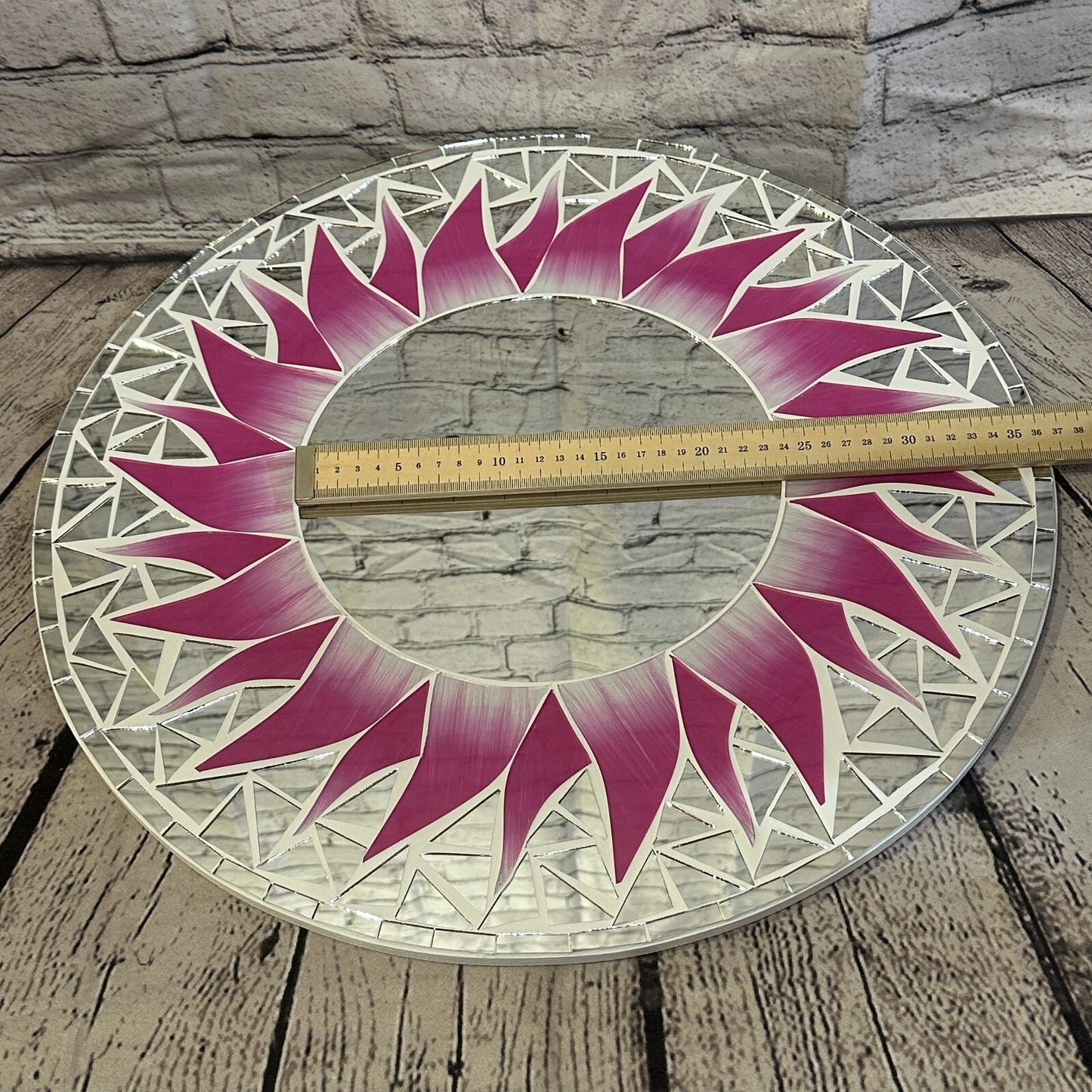 Pink Flame Sun Mosaic Tile Wall Mirror 50cm x 50cm 20 Inches Handmade New