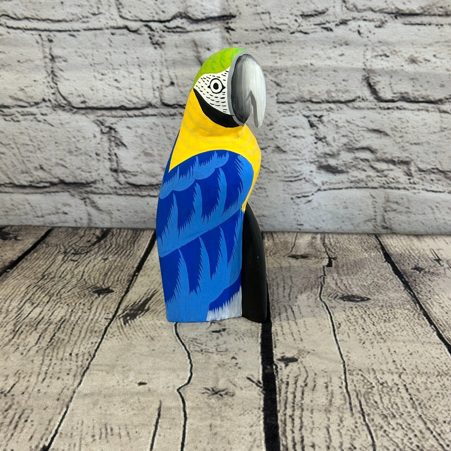 15cm Blue Parrot Bird Ornament Statue Fair Trade Hand Made Carved Wood