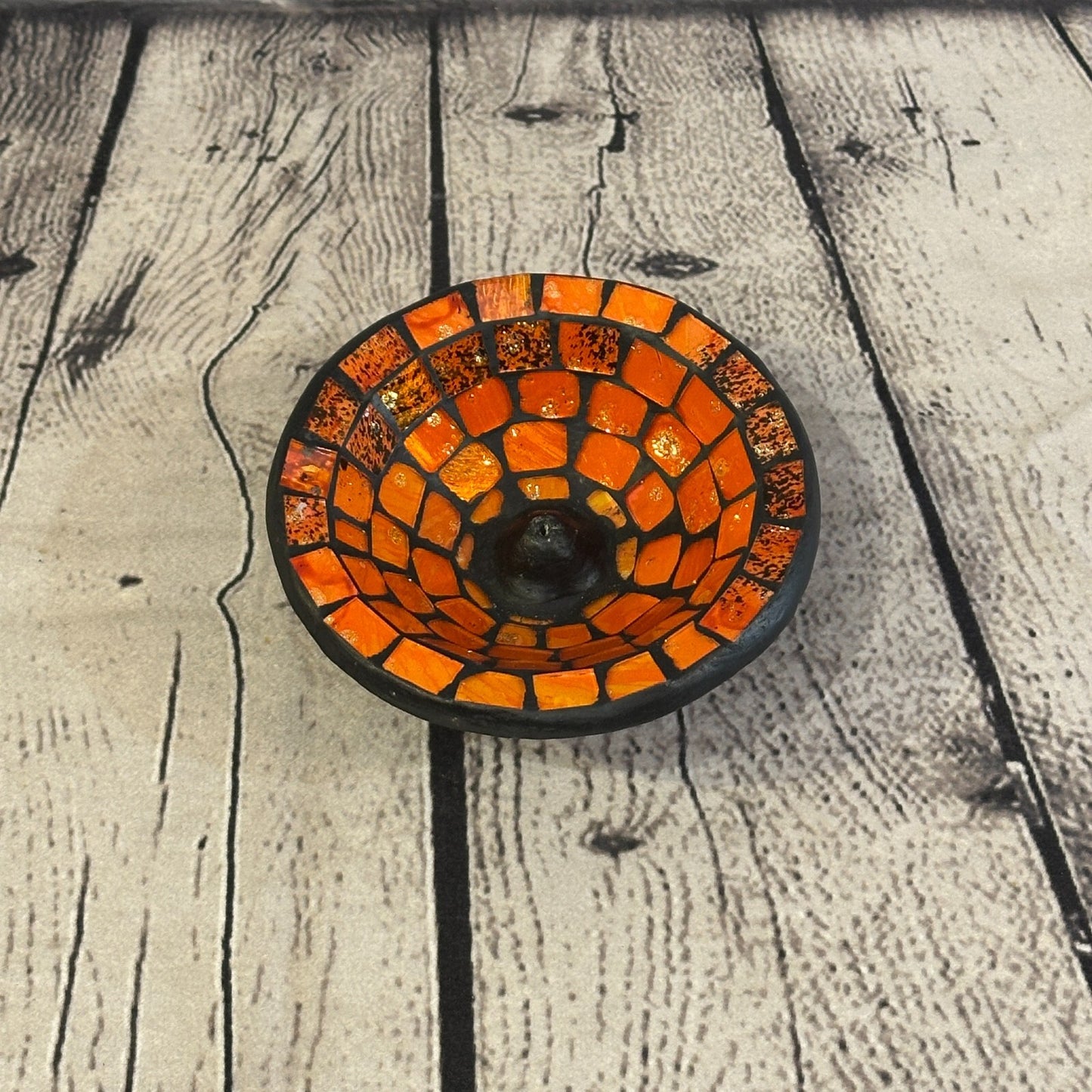 Orange Mosaic Stick Holder Round Plate Buddhism Ash Catcher Joss Cone Insence