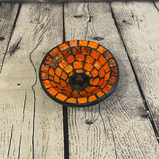 Orange Mosaic Stick Holder Round Plate Buddhism Ash Catcher Joss Cone Insence