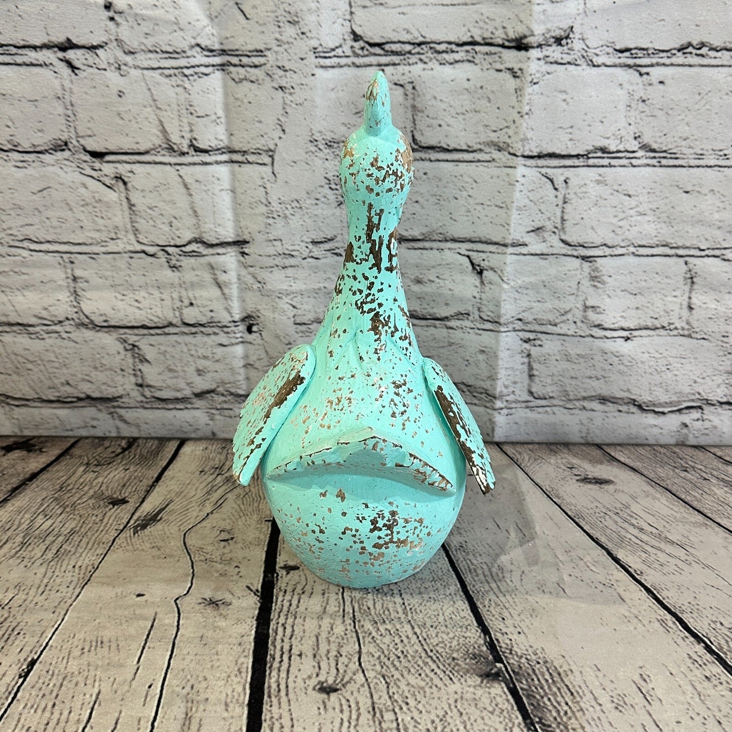 25cm x 12cm Green Shabby Wooden Rooster Cockerel Retro Collectable Hand Carved