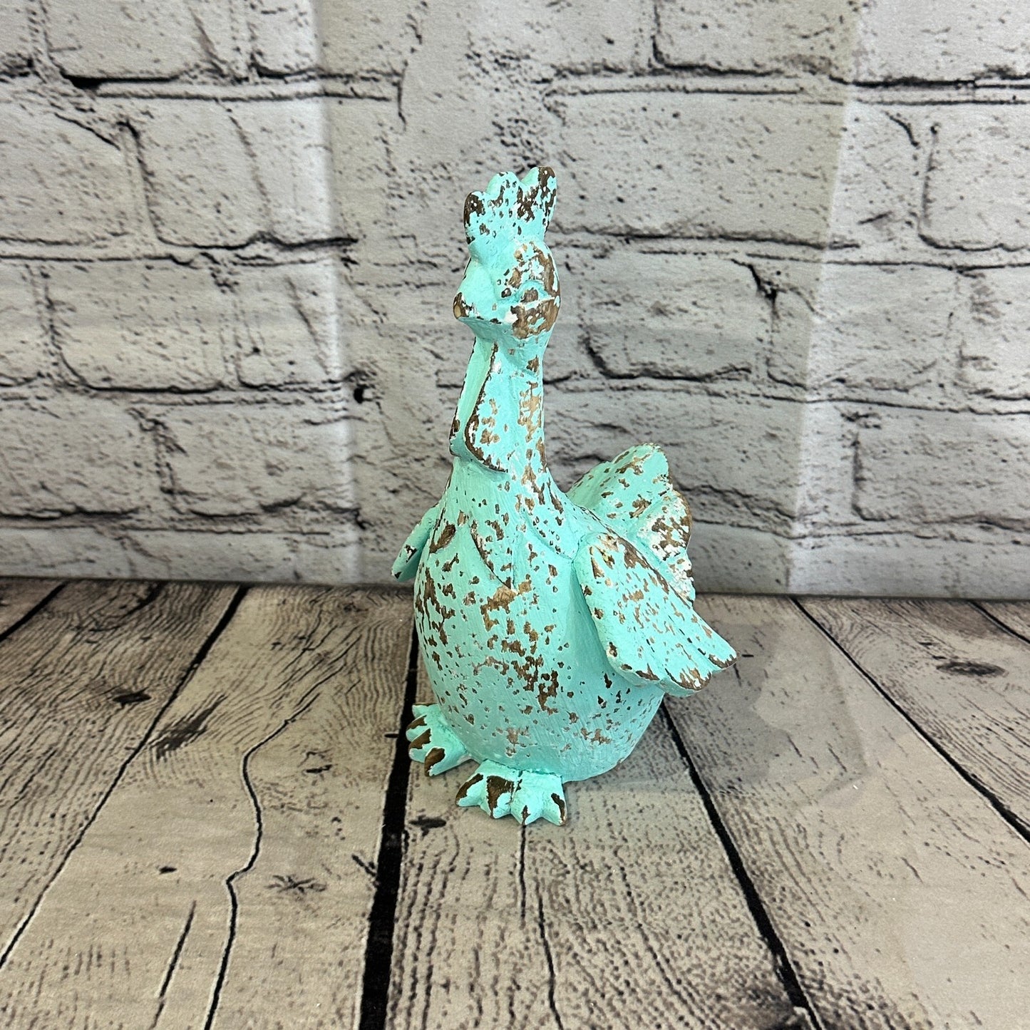 20cm x 10cm Green Shabby Wooden Rooster Cockerel Retro Collectable Hand Carved