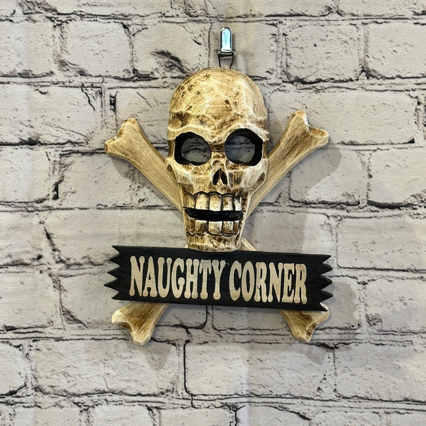 Skull & Crossbones Naughty Corner Pirate Sign Door Plaque 20cm x 20cm Handmade