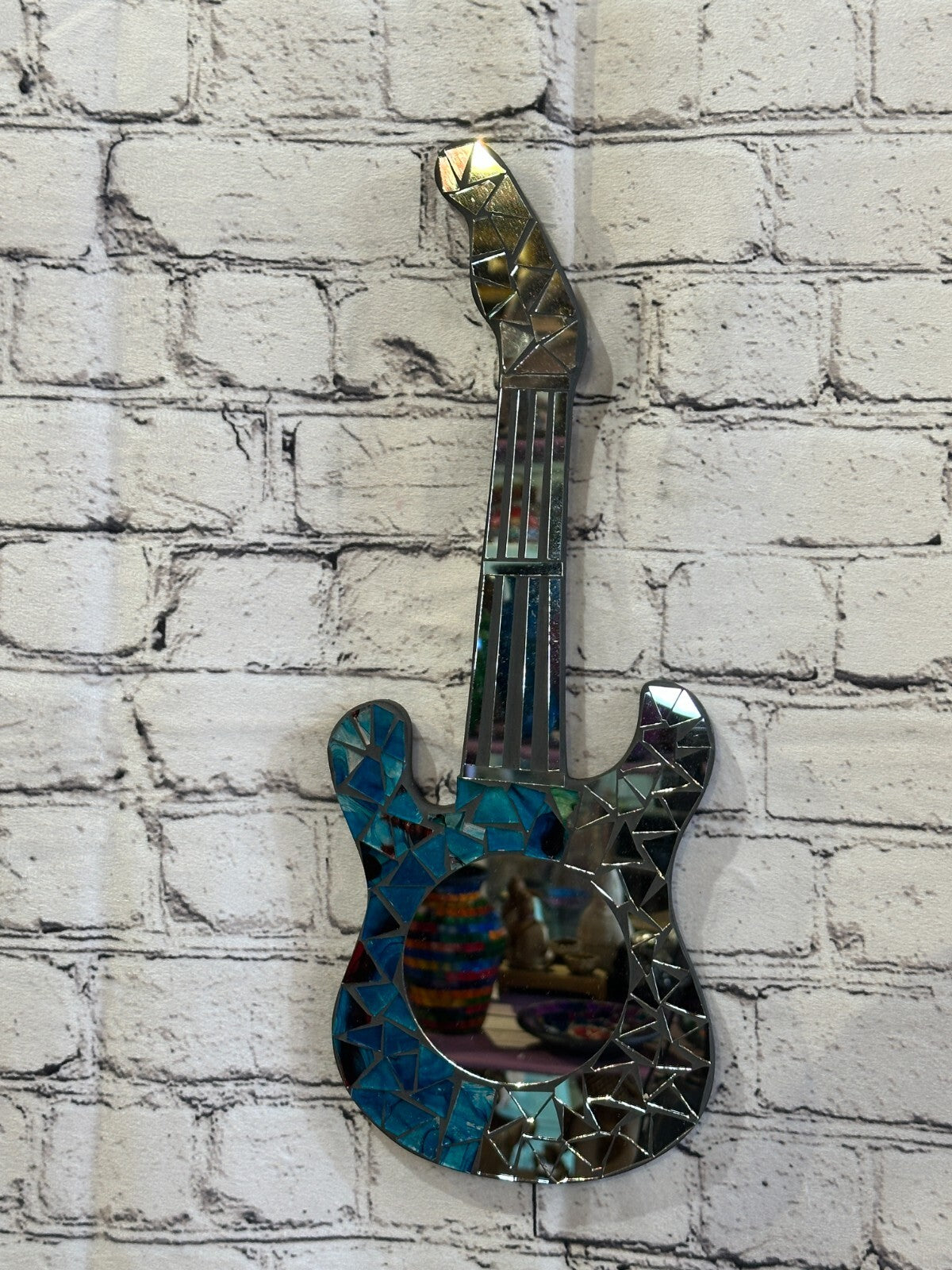 Blue Guitar Mosaic Tile Wall Mirror 40cm x 15cm 16 Inches Handmade New