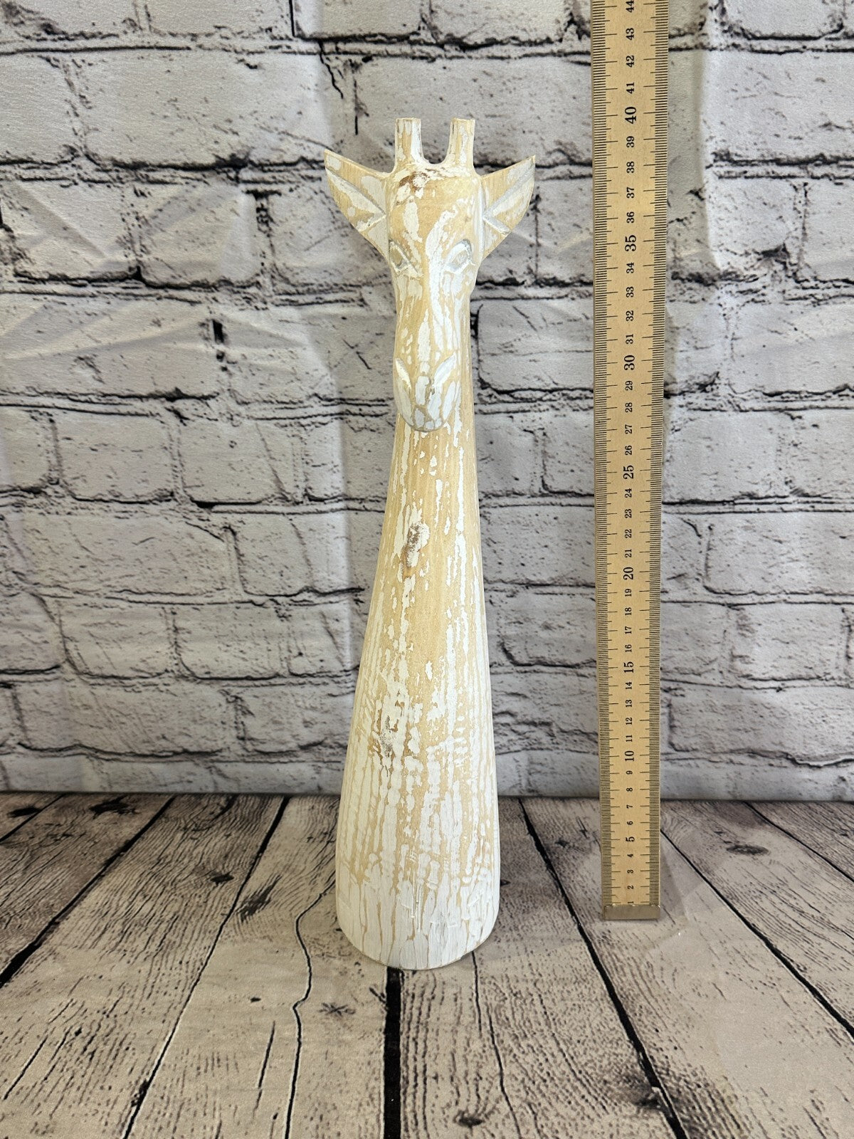 White Wooden Giraffe Head With Shabby Pattern 40cm x 10cm Handmade and Fairtrade