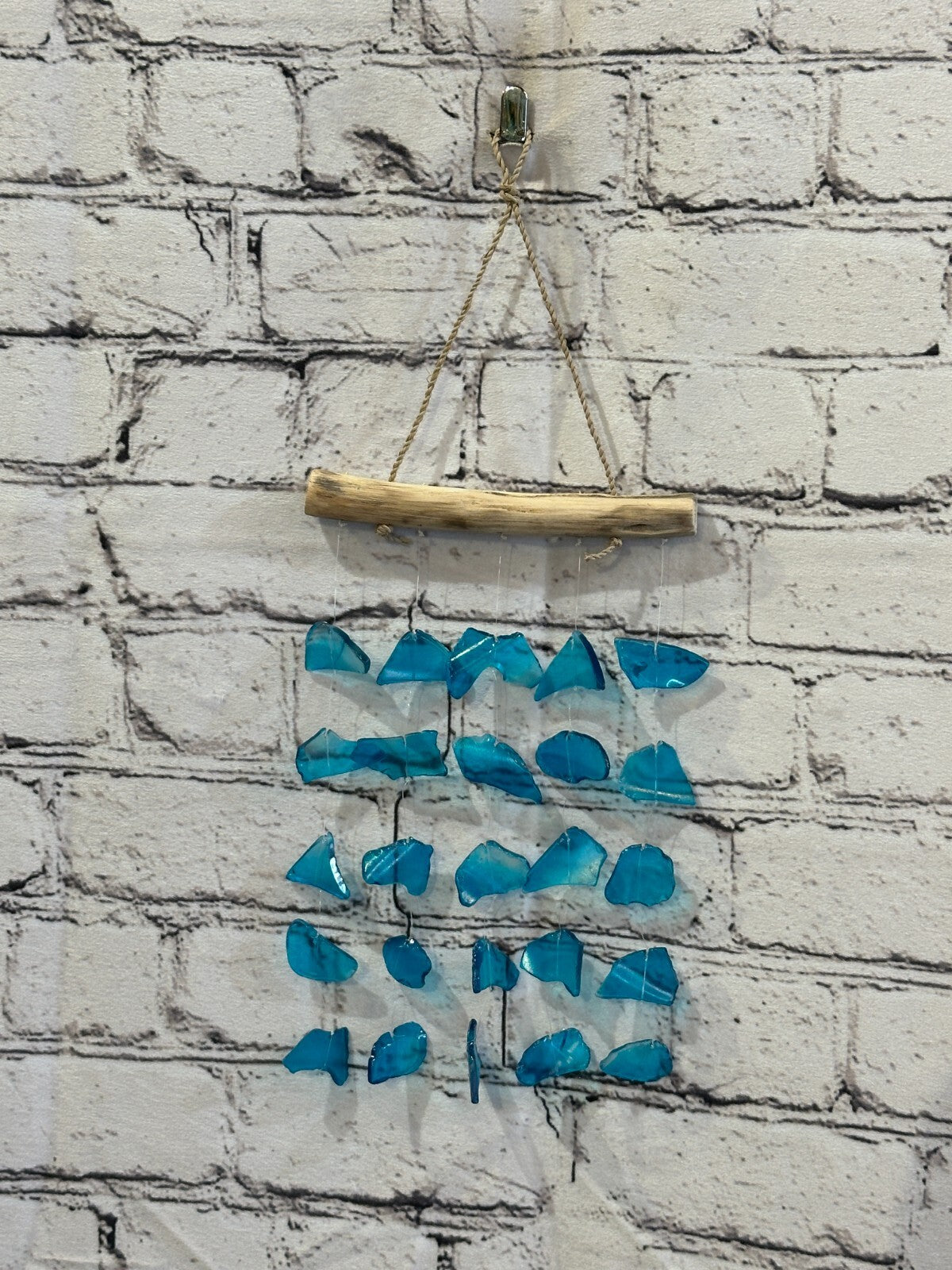 25cm x 15cm Light Blue Wind Recycled Glass Driftwood Handmade Garden Home Mobile