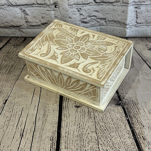 White Flower MDF Box Lotus 18cm x 12cm x 7cm Wooden Box Trinket Handmade
