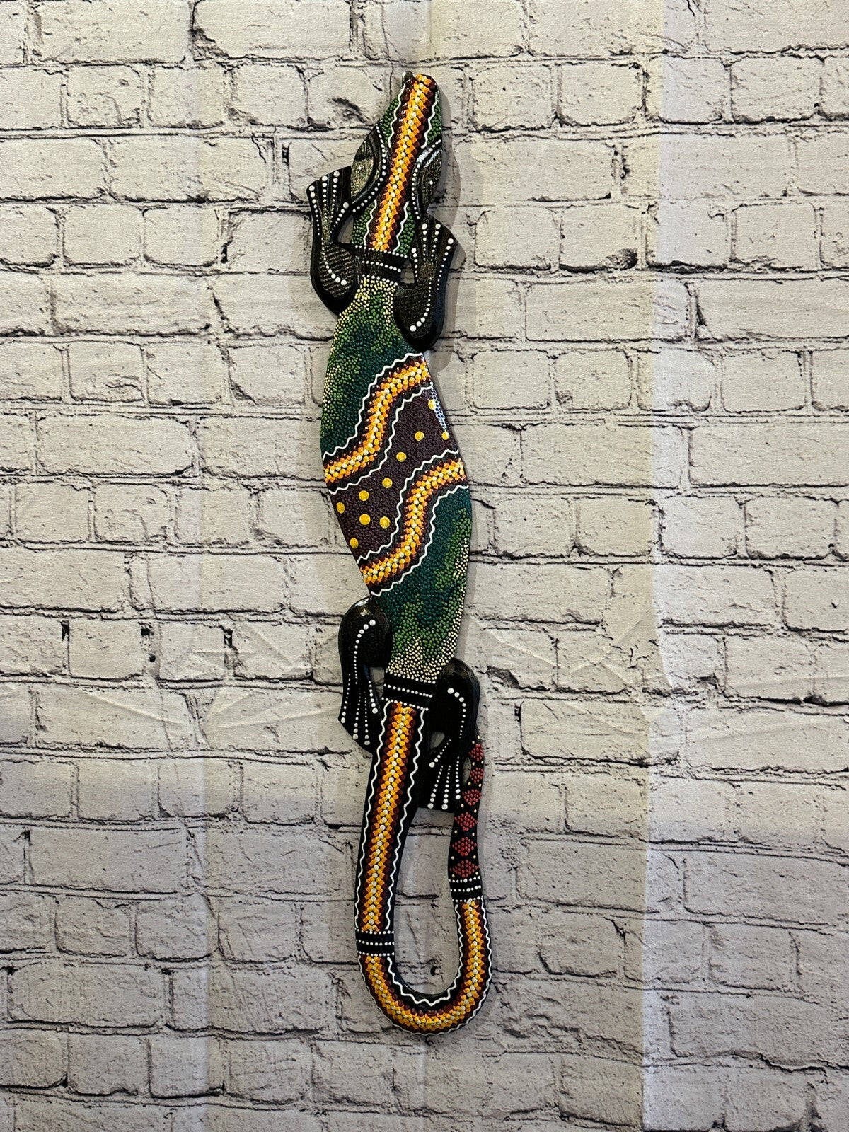 80cm Gecko Carved Wooden Dot Painted Ethnic Tribal Tiki Wall Handmade No 3