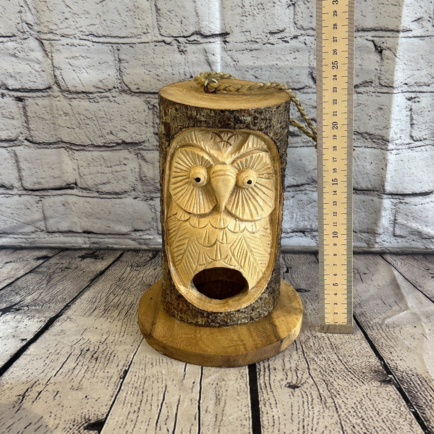 Bird House Barn Owl Of The Woods 25cm Hand Carved Tree Trunk Wood Fairtrade