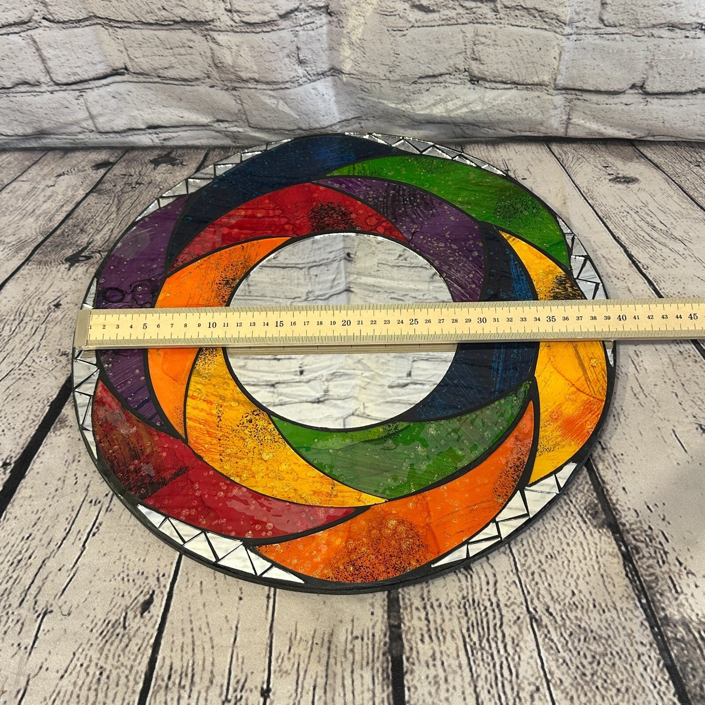 Rainbow Swirl Crescent Mosaic Tile Wall Mirror 40cm x 40cm 16 Inches Handmade