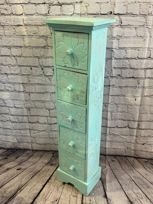 100cm x 25cm Blue 5 Draw Wooden Side Cabinet Living Hallway Storage Furniture