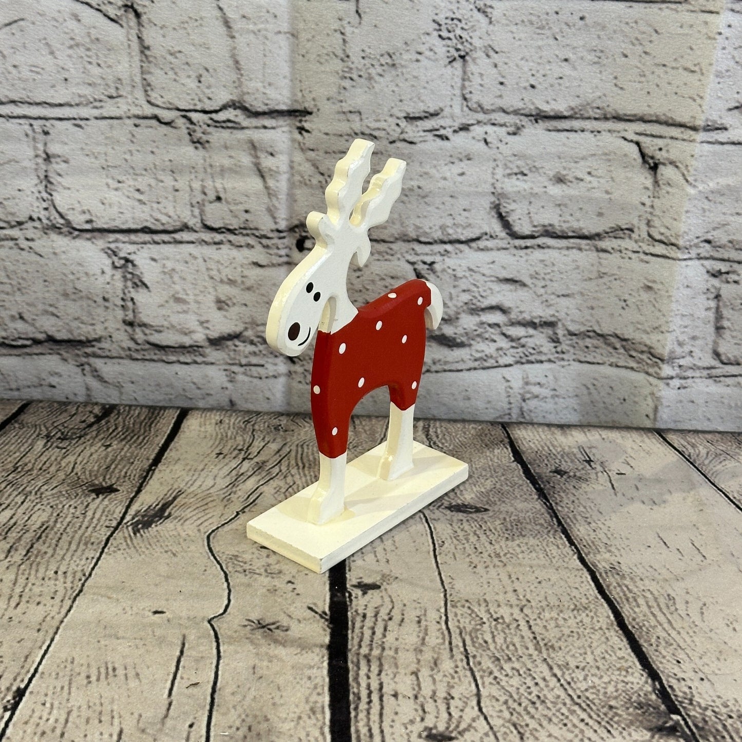 18cm x 10cm Red Handcrafted Wood Reindeer Xmas Christmas Ornament Antlers