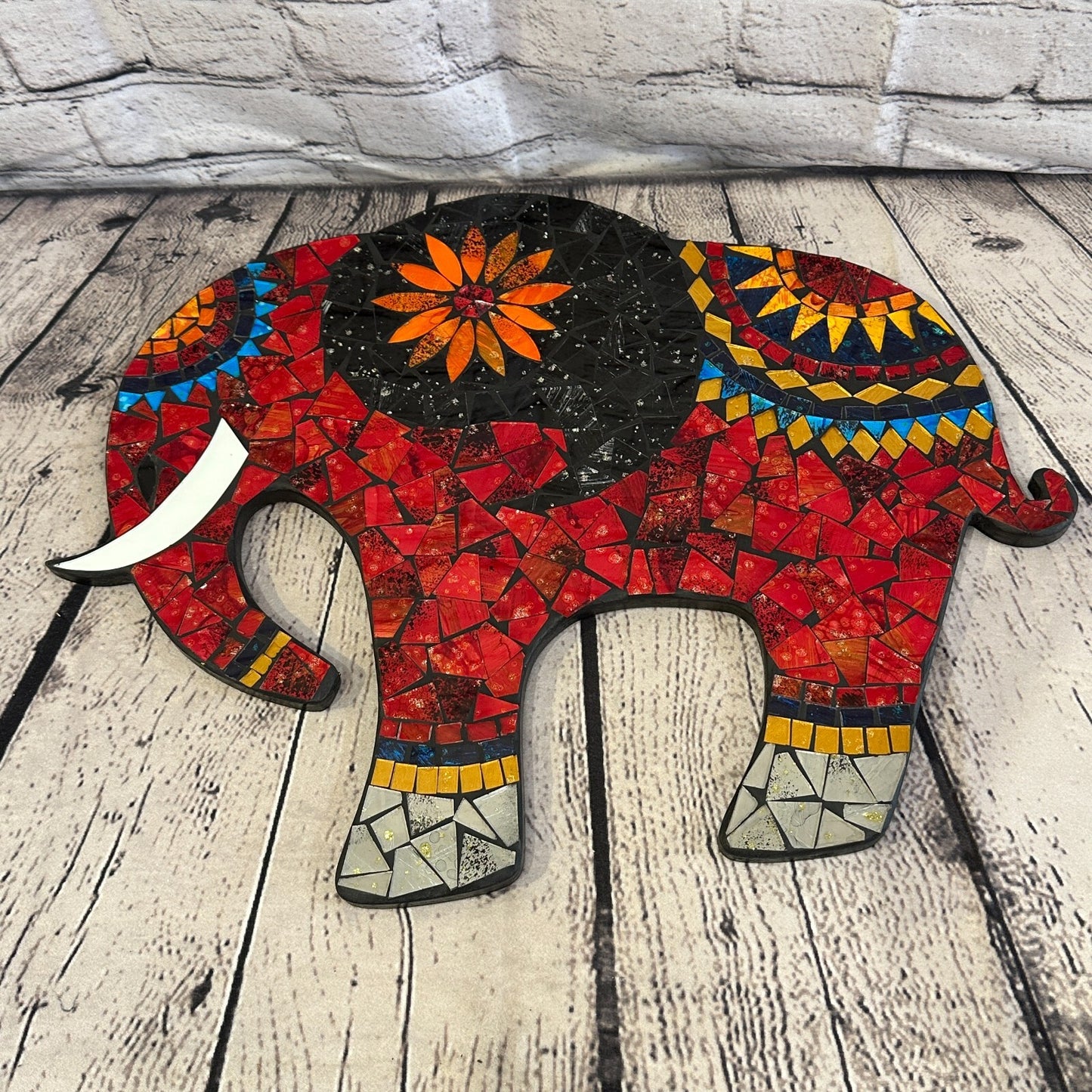 Red Elephant Mosaic Tile Wall Mirror 45cm x 35cm 18 Inches Handmade