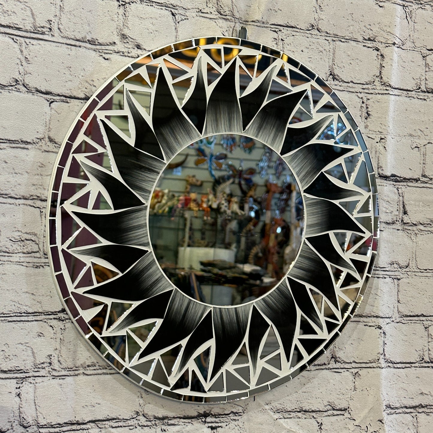 Black Flame Sun Mosaic Tile Wall Mirror 40cm x 40cm 16 Inches Handmade New
