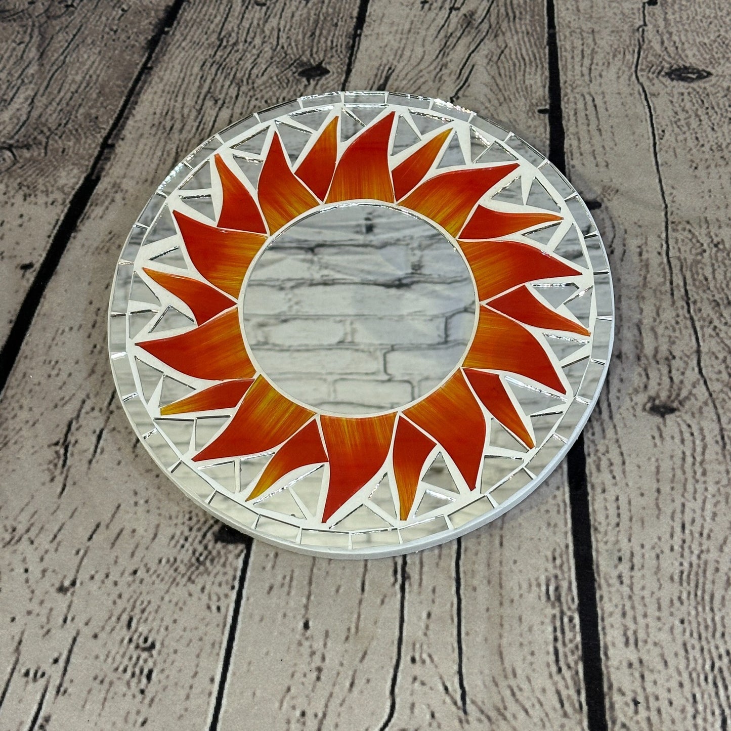 Red Flame Sun Mosaic Tile Wall Mirror 20cm x 20cm 8 Inches Handmade New