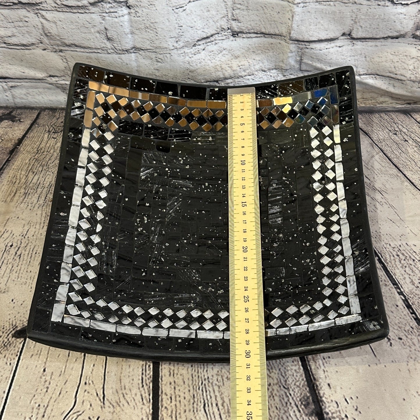 30cm Black Square Mosaic Handmade Ceramic Glass Tile Bowl Fruit