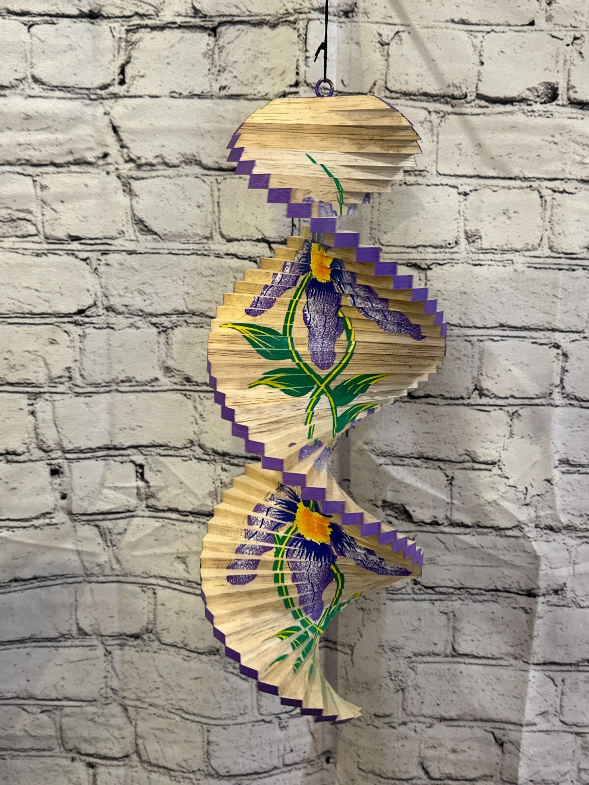 40cm Purple Lilac Flowers Wind Spinner Wooden Spiral Mobile Garden Ornament
