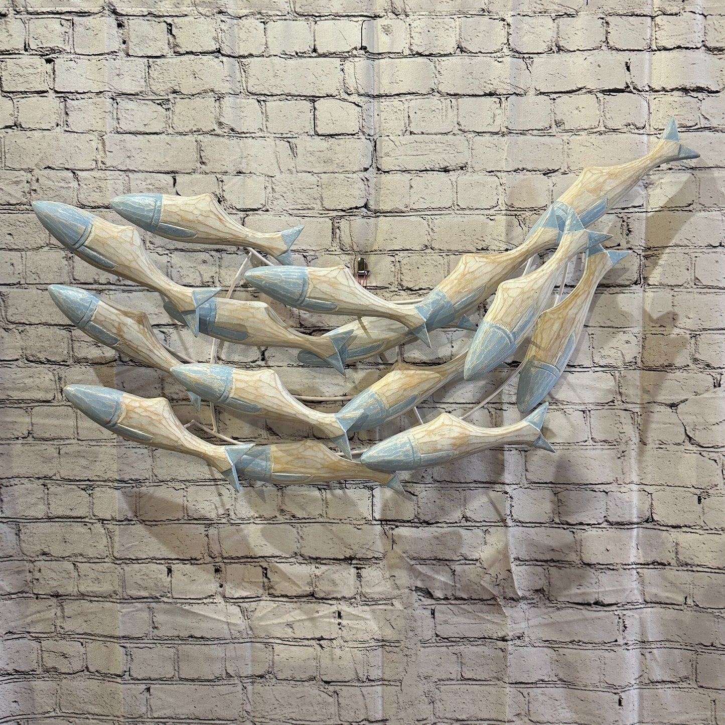 80cm Blue Brown Shoal Of Fish On Wood   Fish Decoration Fish Shoal Sprats Fish