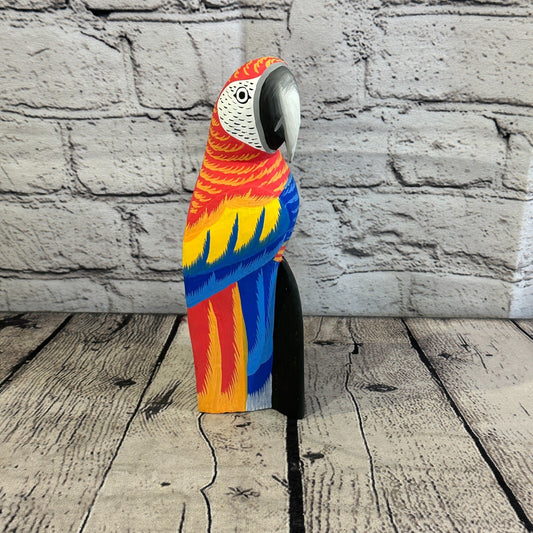 20cm Red Parrot Bird Ornament Statue Fair Trade Hand Made Carved Wood