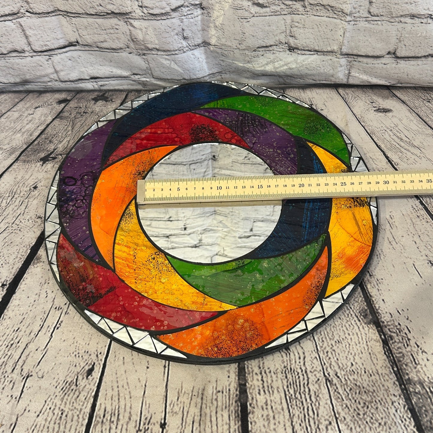 Rainbow Swirl Crescent Mosaic Tile Wall Mirror 40cm x 40cm 16 Inches Handmade