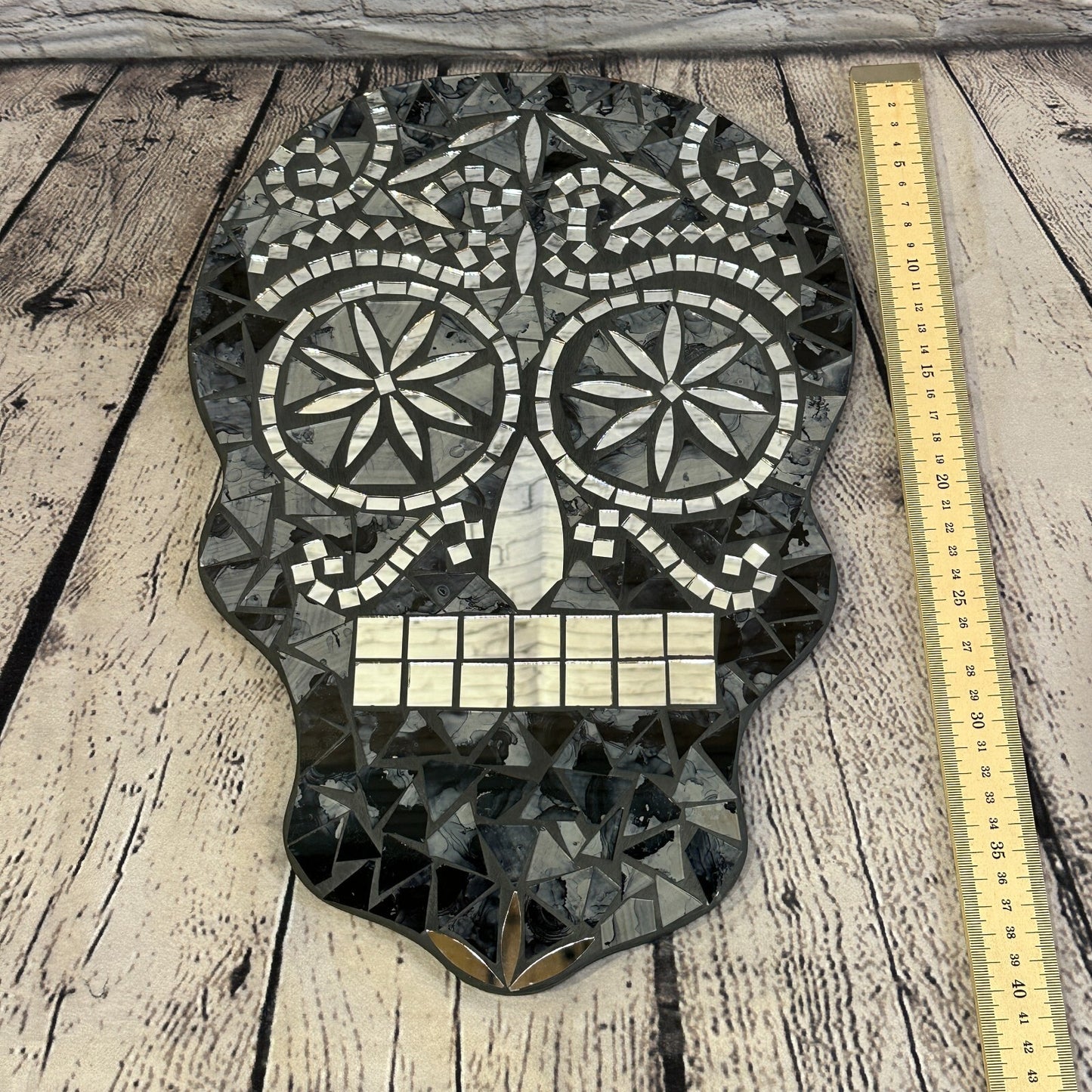 Black Grey Skull Mosaic Tile Wall Mirror 40cm x 28cm 16 Inches Handmade New