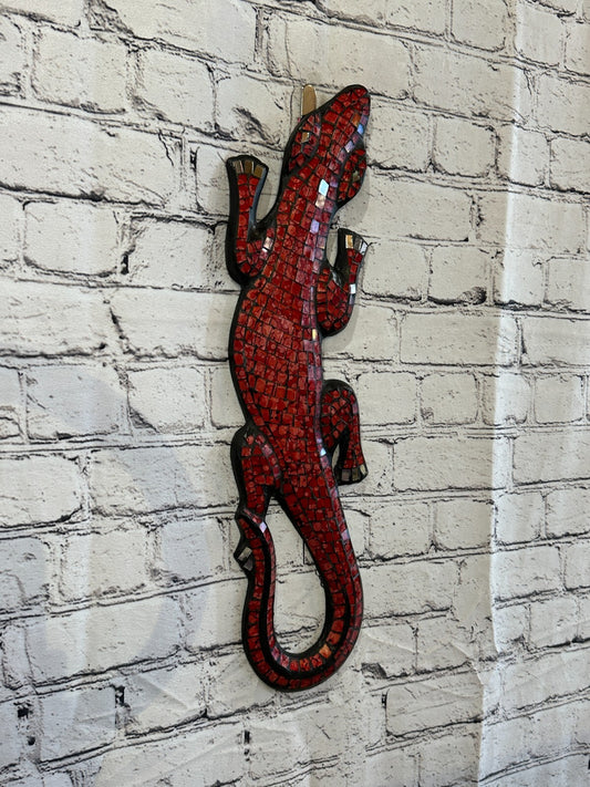 50cm Gecko Red Mosaic Wall Hanging Wooden Ornaments Wood Carving