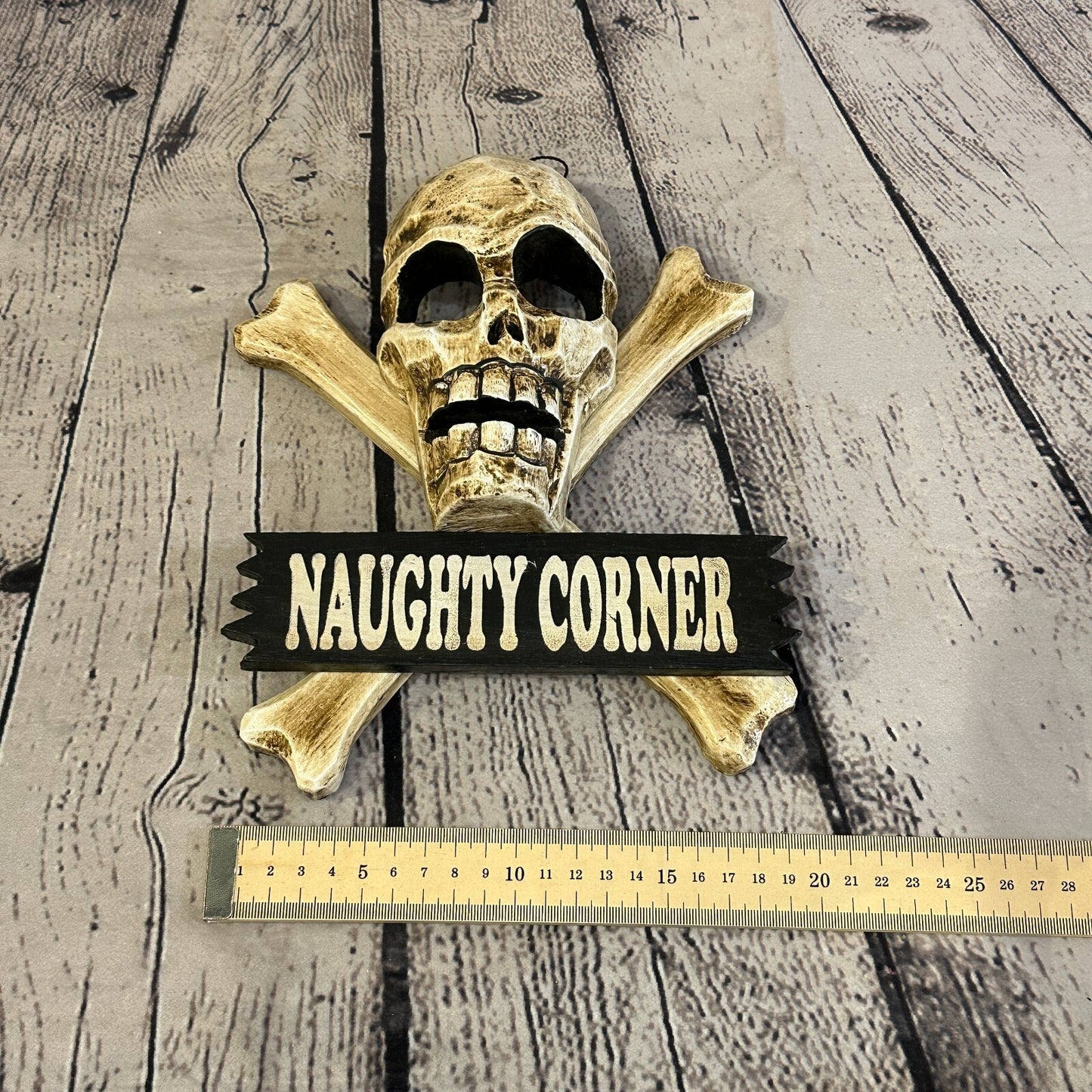 Skull & Crossbones Naughty Corner Pirate Sign Door Plaque 20cm x 20cm Handmade
