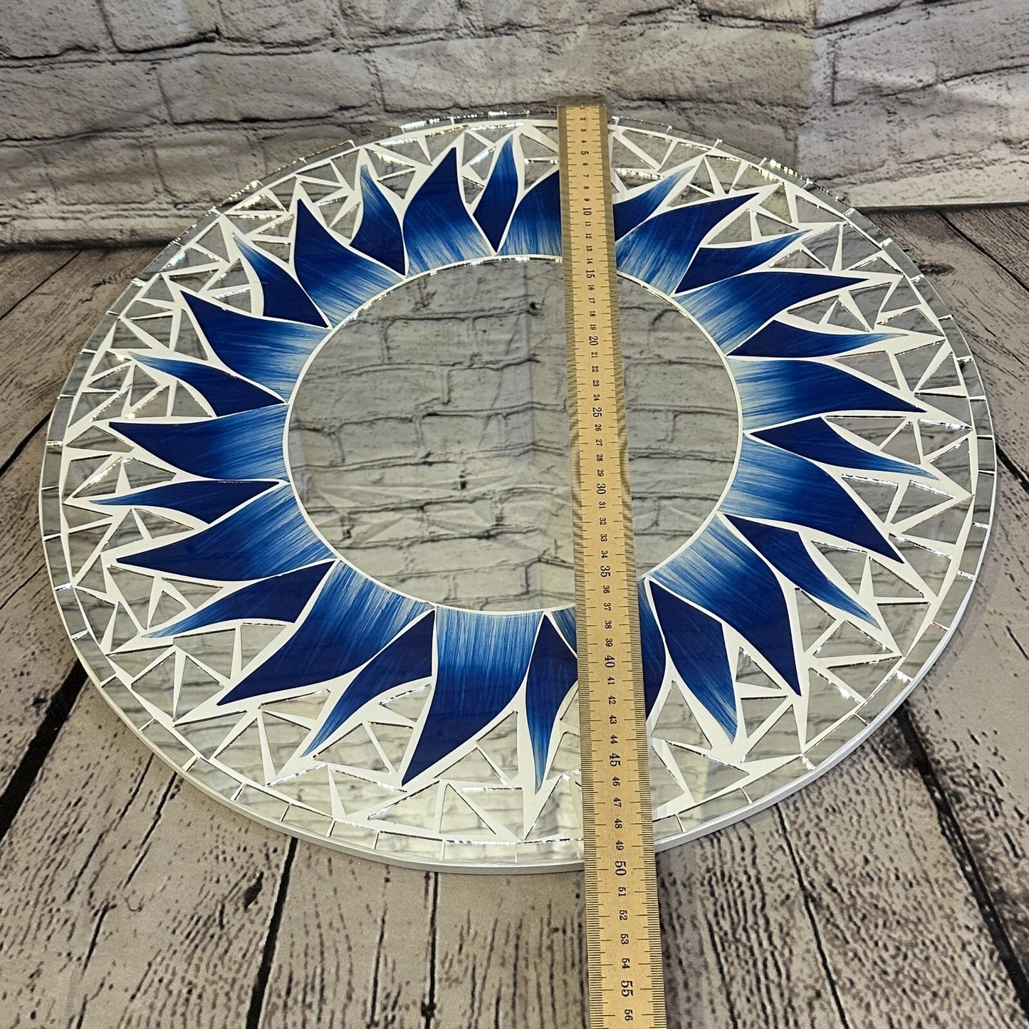 Dark Blue Flame Sun Mosaic Tile Wall Mirror 50cm x 50cm 20 Inches Handmade New