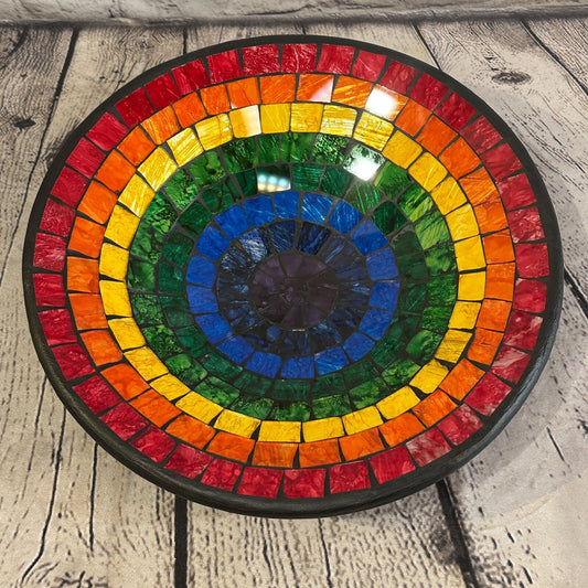 28cm Rainbow Eye Round Mosaic Handmade Ceramic Glass Tile Bowl Fruit