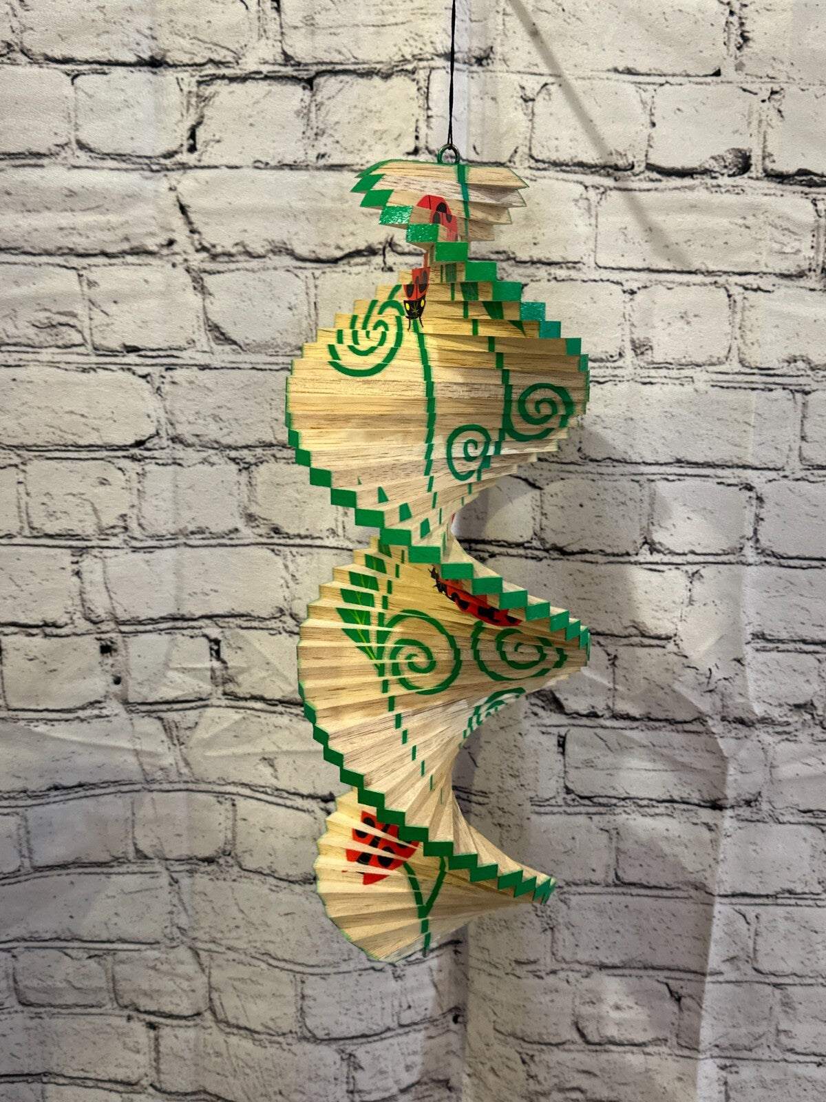 40cm Red Green Ladybird Wind Spinner Wooden Spiral Mobile Garden Ornament