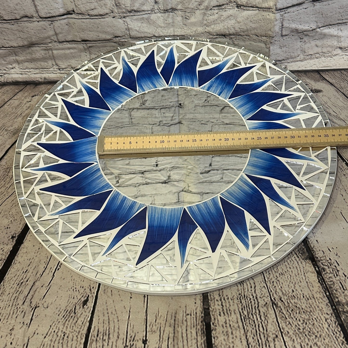 Dark Blue Flame Sun Mosaic Tile Wall Mirror 50cm x 50cm 20 Inches Handmade New