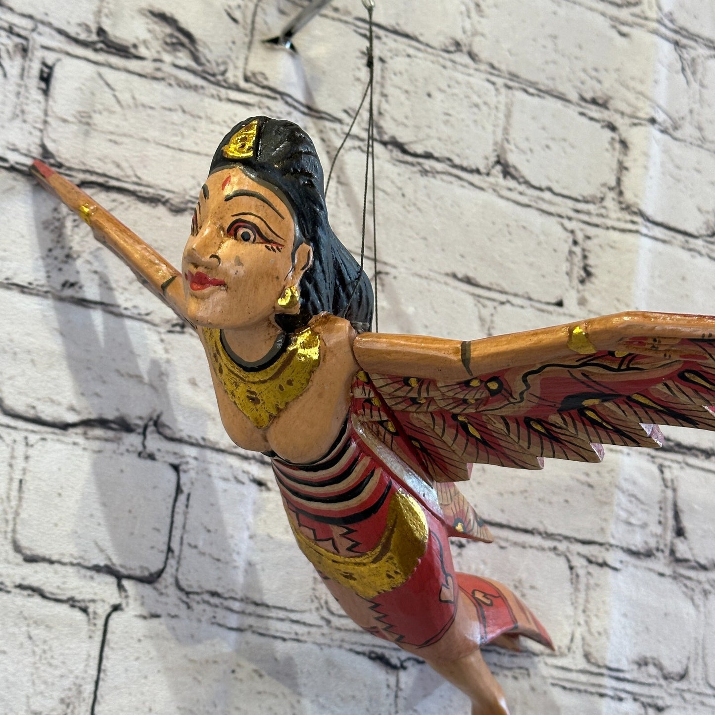 Red Shiva Goddess Folk Art Wood Flying Winged Mobile Spirit Chaser Guardian