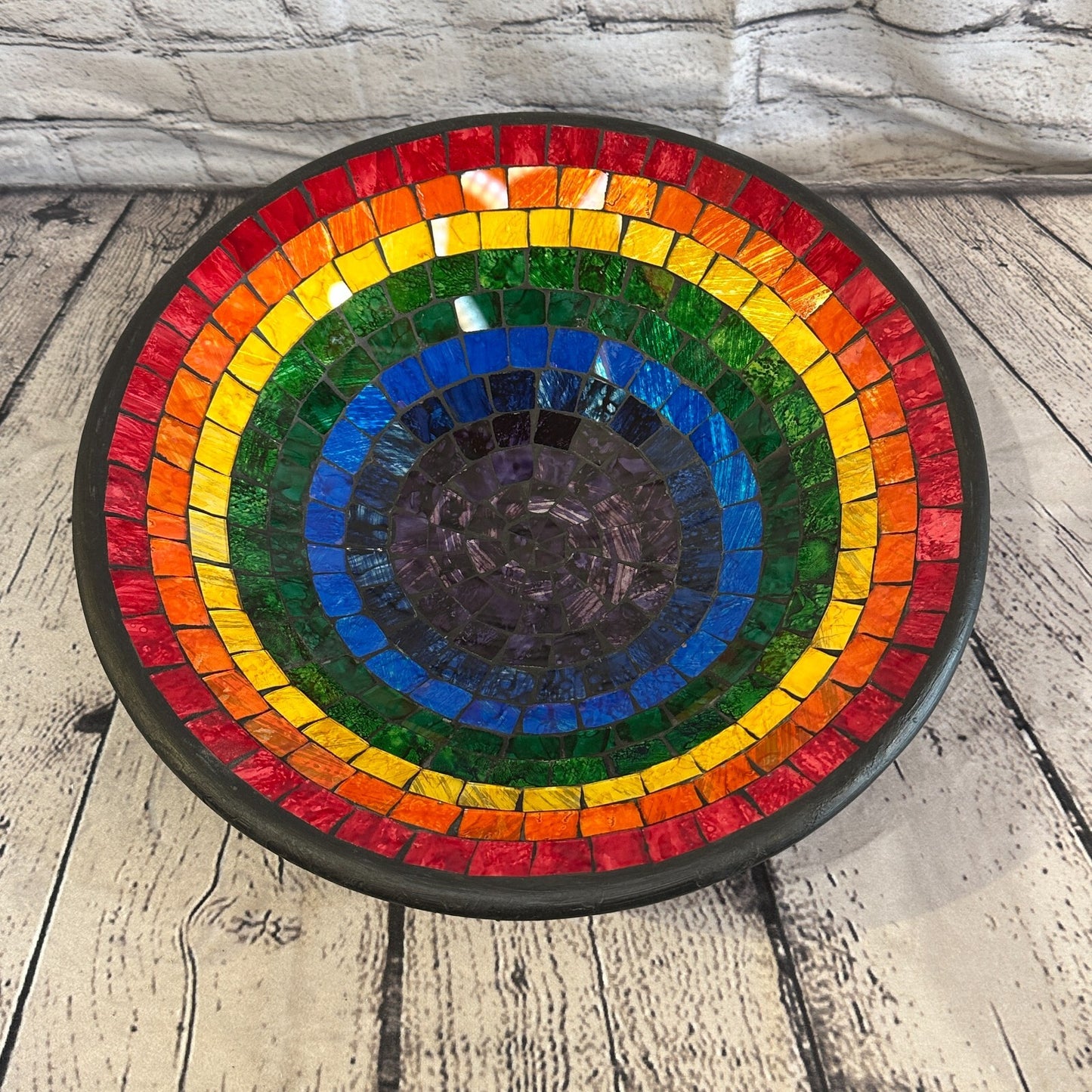 35cm Rainbow Eye Round Mosaic Handmade Ceramic Glass Tile Bowl Fruit